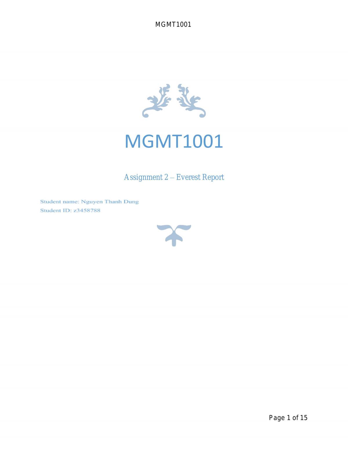 Everest Report MGMT1001 Managing Organisations and People UNSW