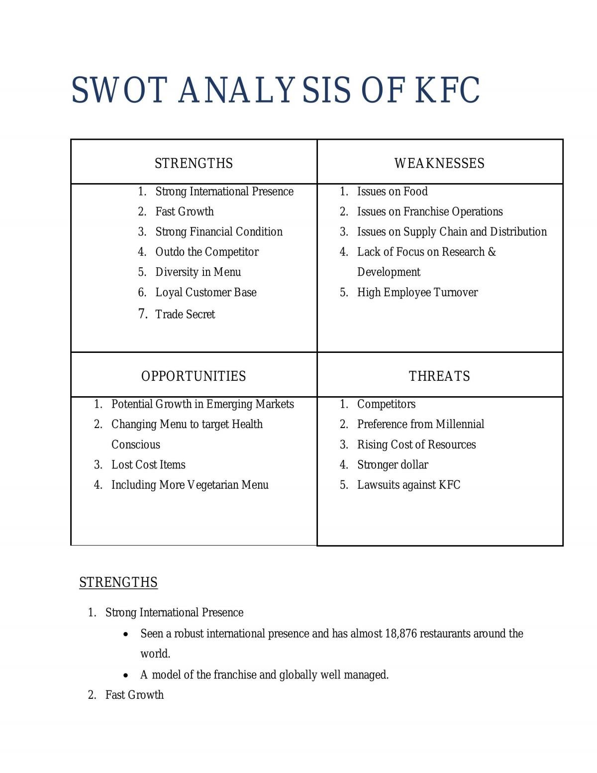 swot analysis kfc case study