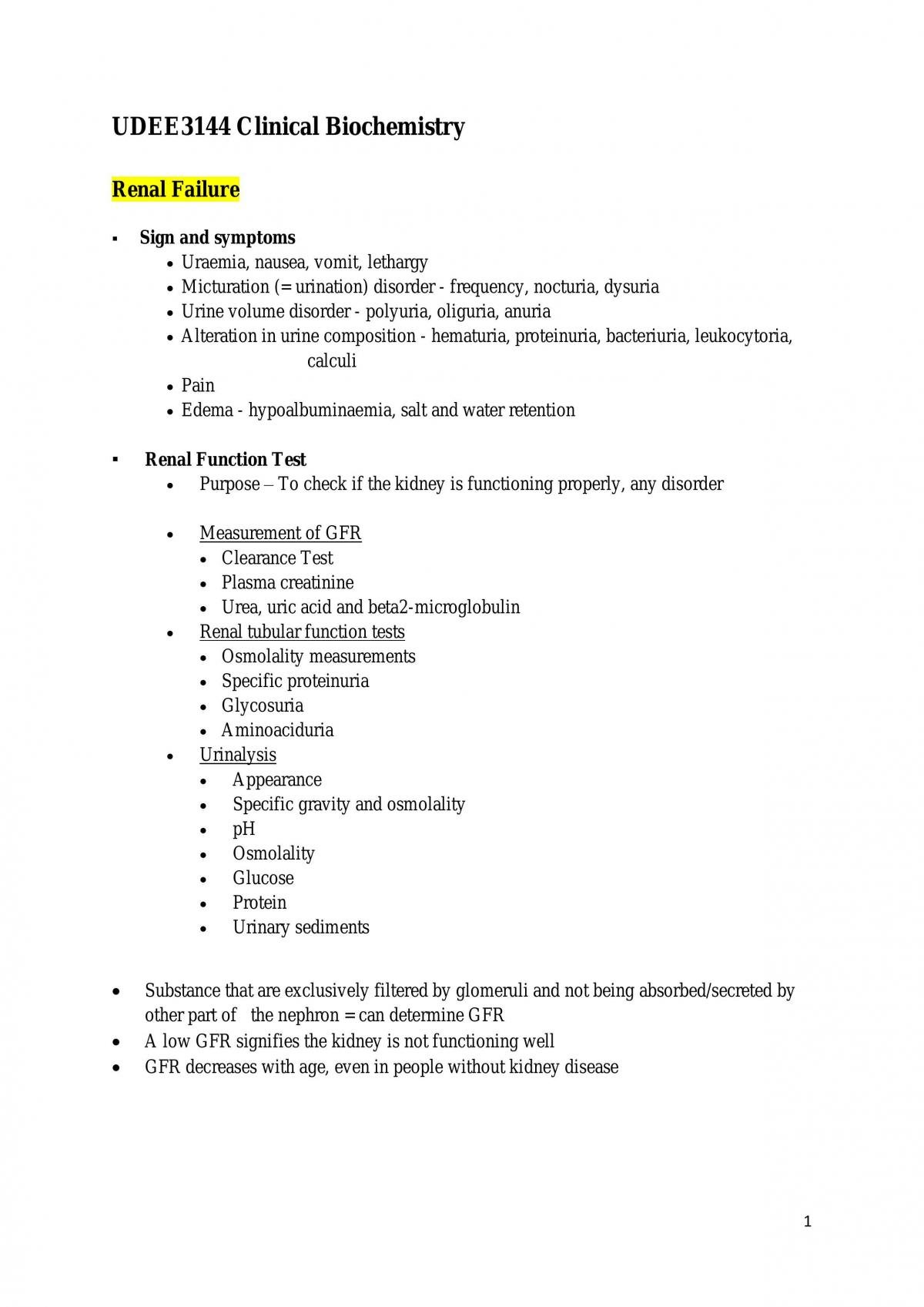 Clinical Biochemistry Notes | UDEE3144 - Clinical Biochemistry - UTAR ...