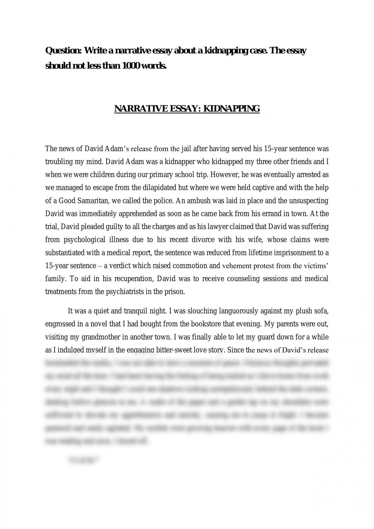 narrative essay about being kidnapped