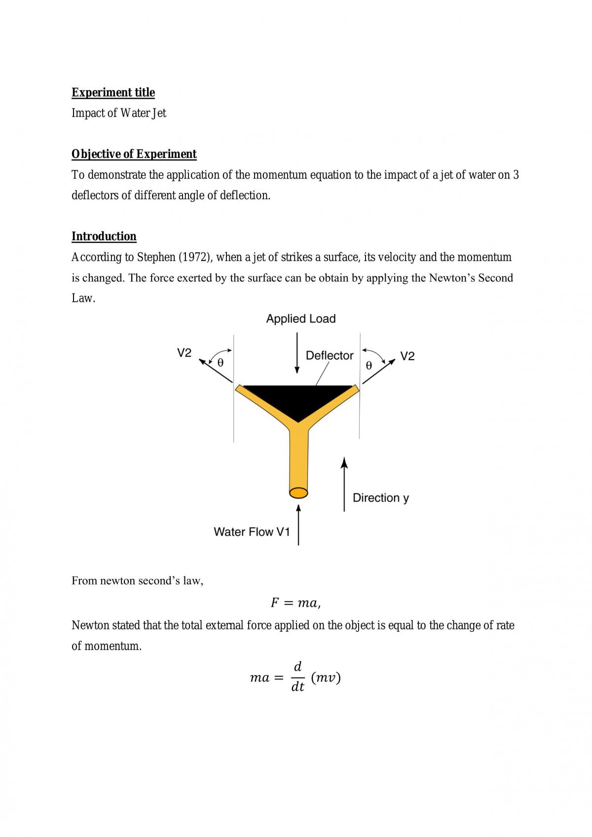 impact of water jet experiment discussion