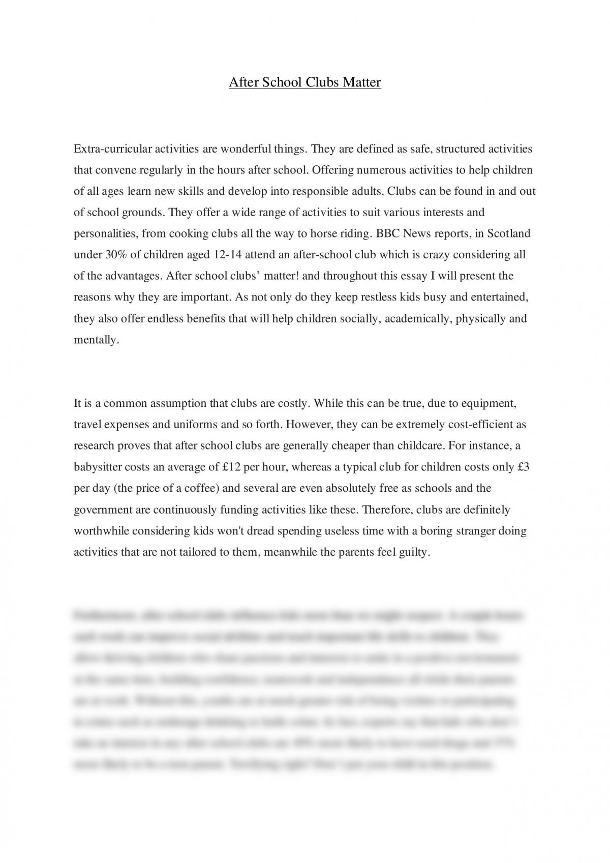 essay about school clubs