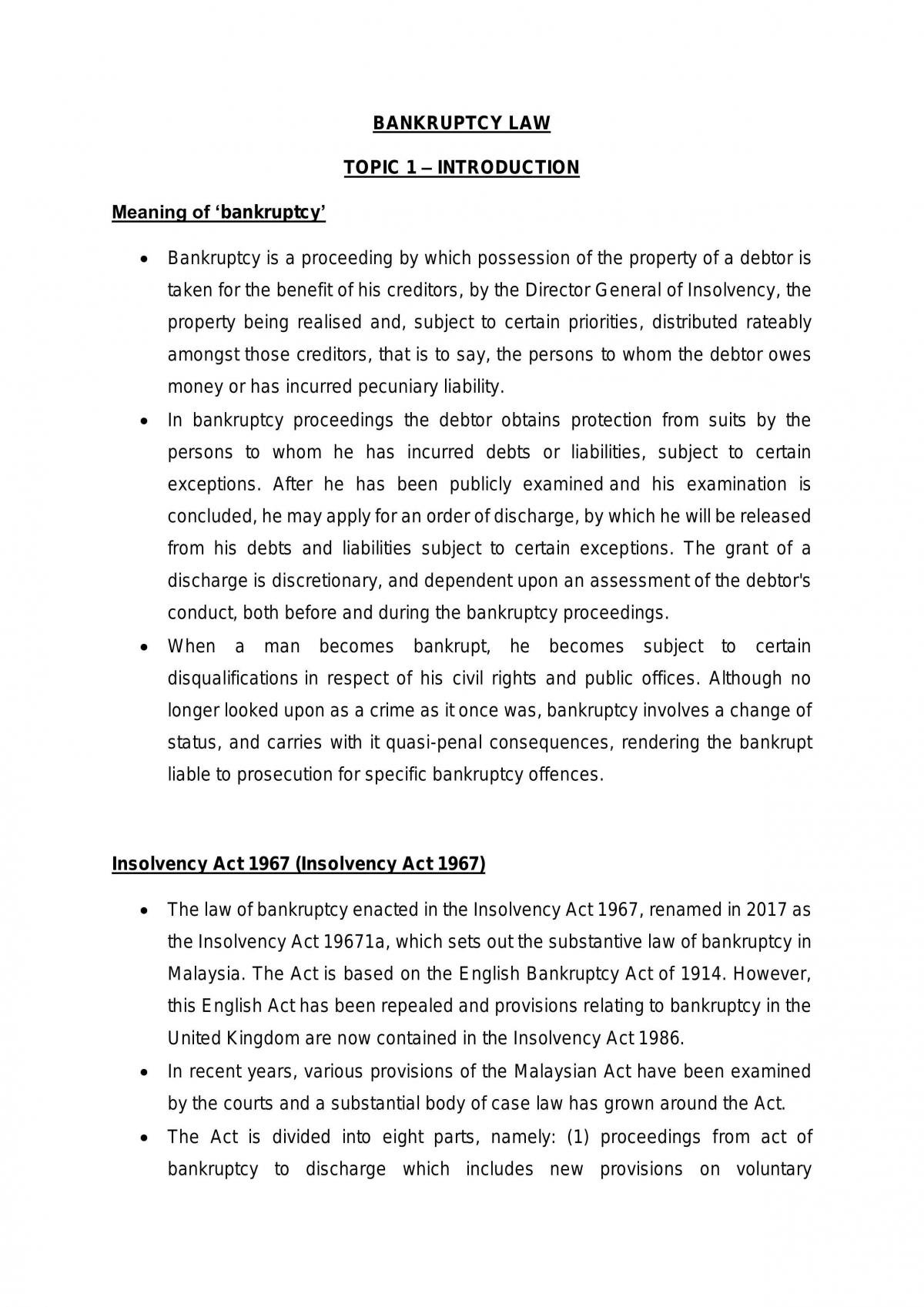 Bankruptcy Law | LLB40207 - Bankruptcy Law - UniSZA | Thinkswap