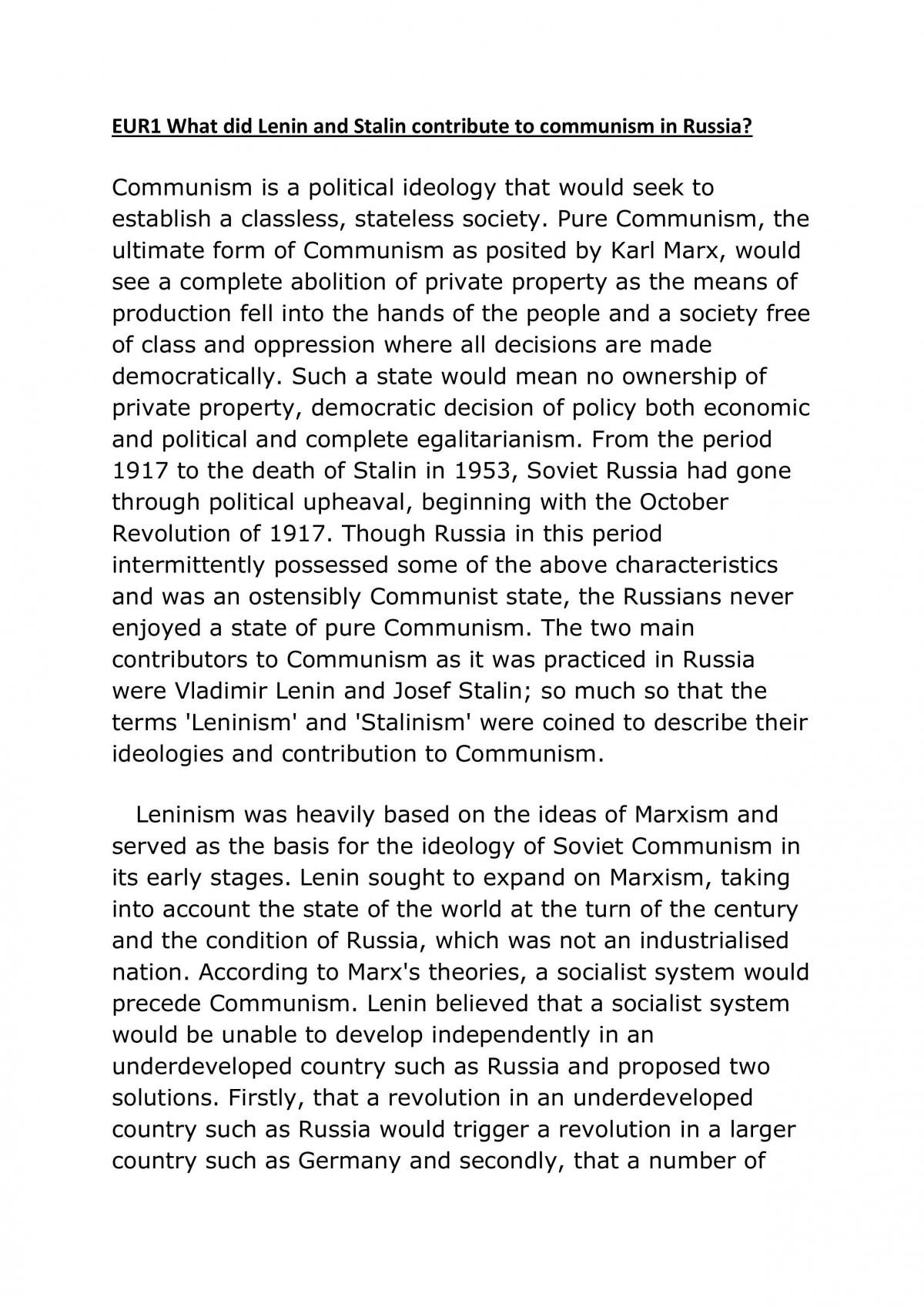 history essay about communism in russia