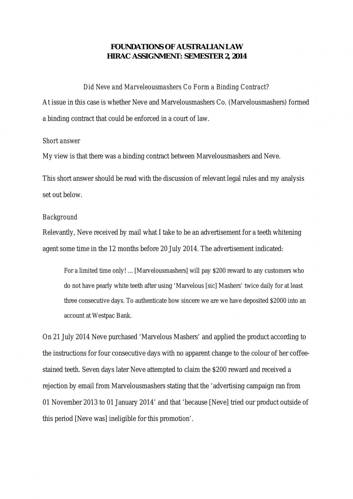 1200px x 1697px - HIRAC assignment for LAWS1201 - Foundations of Australian Law | 200006 -  Fundamentals of Australian Law - ANU | Thinkswap