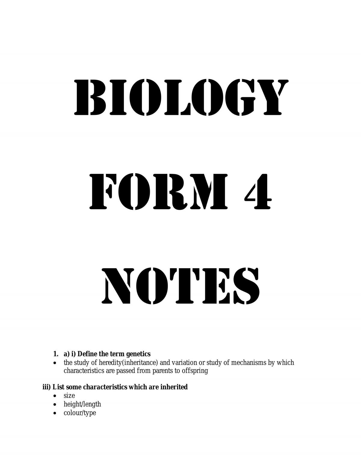 Form 4 Biology Complete Notes  Biology  Form 4 SPM  Thinkswap