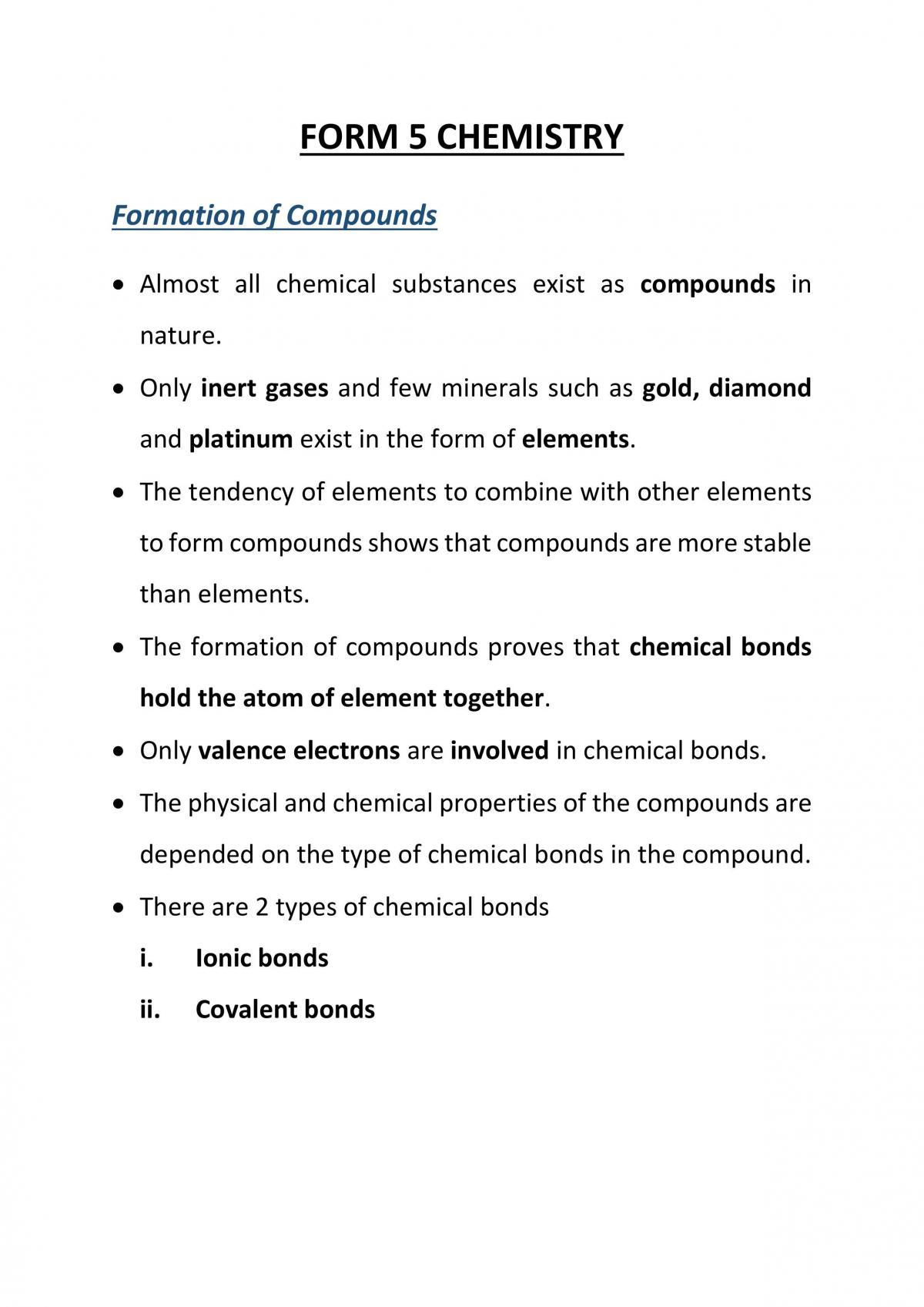 Form 5 Chemistry Notes  Chemistry  SPM  Thinkswap