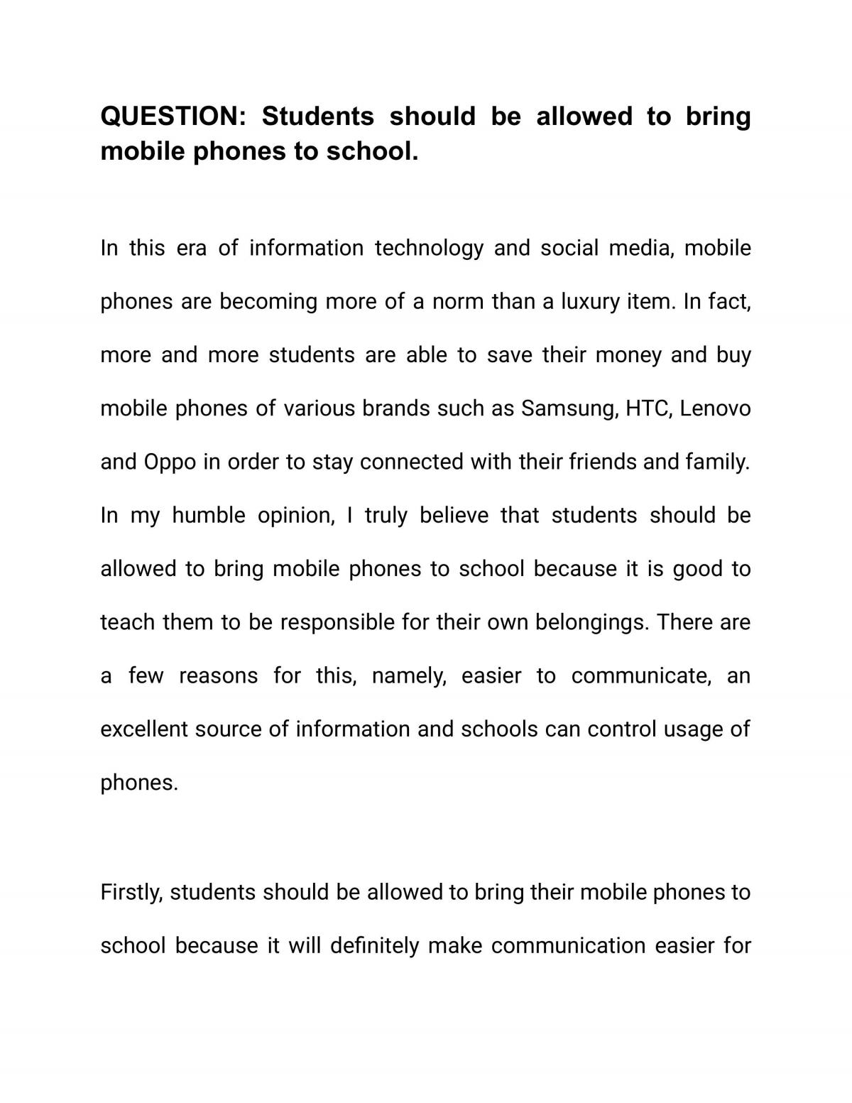 student should not bring mobile phone to school essay