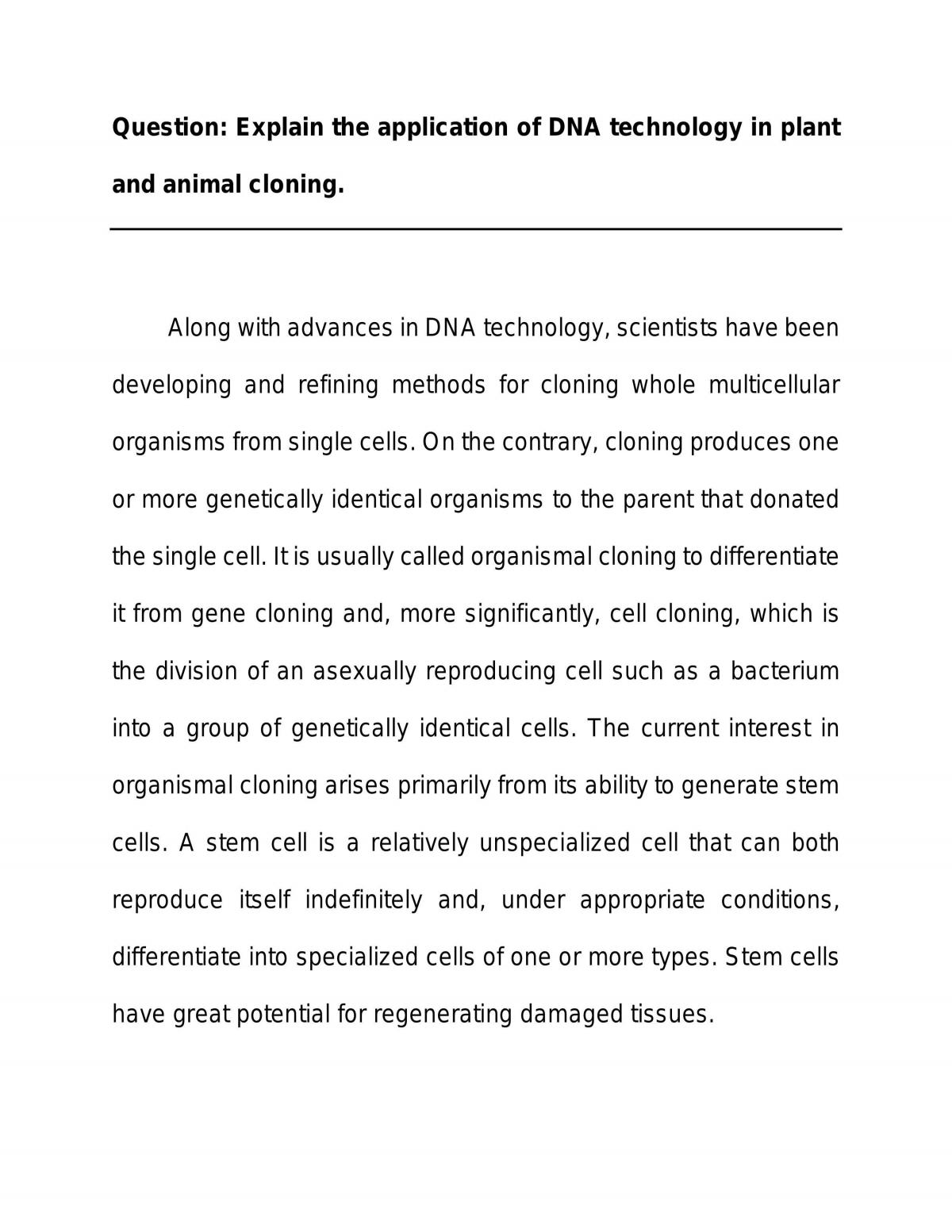 essay about cloning animals