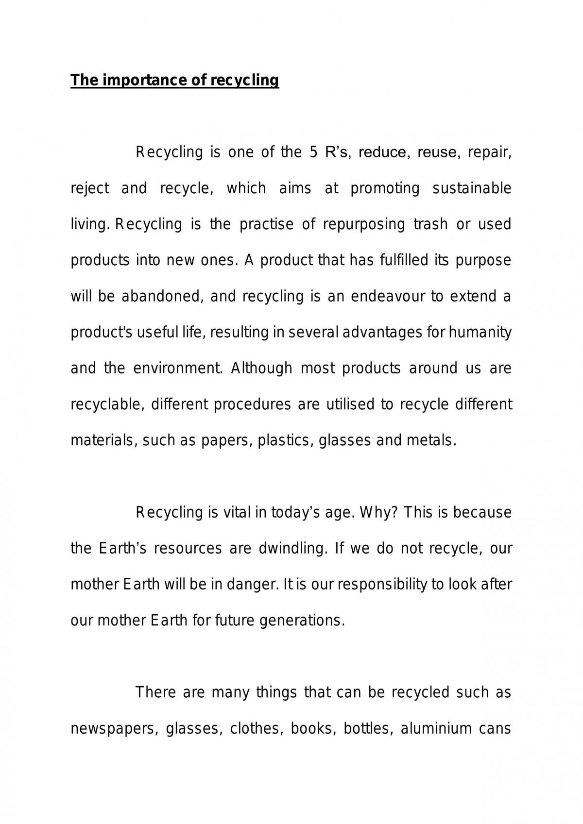 essay about saving resources through recycling