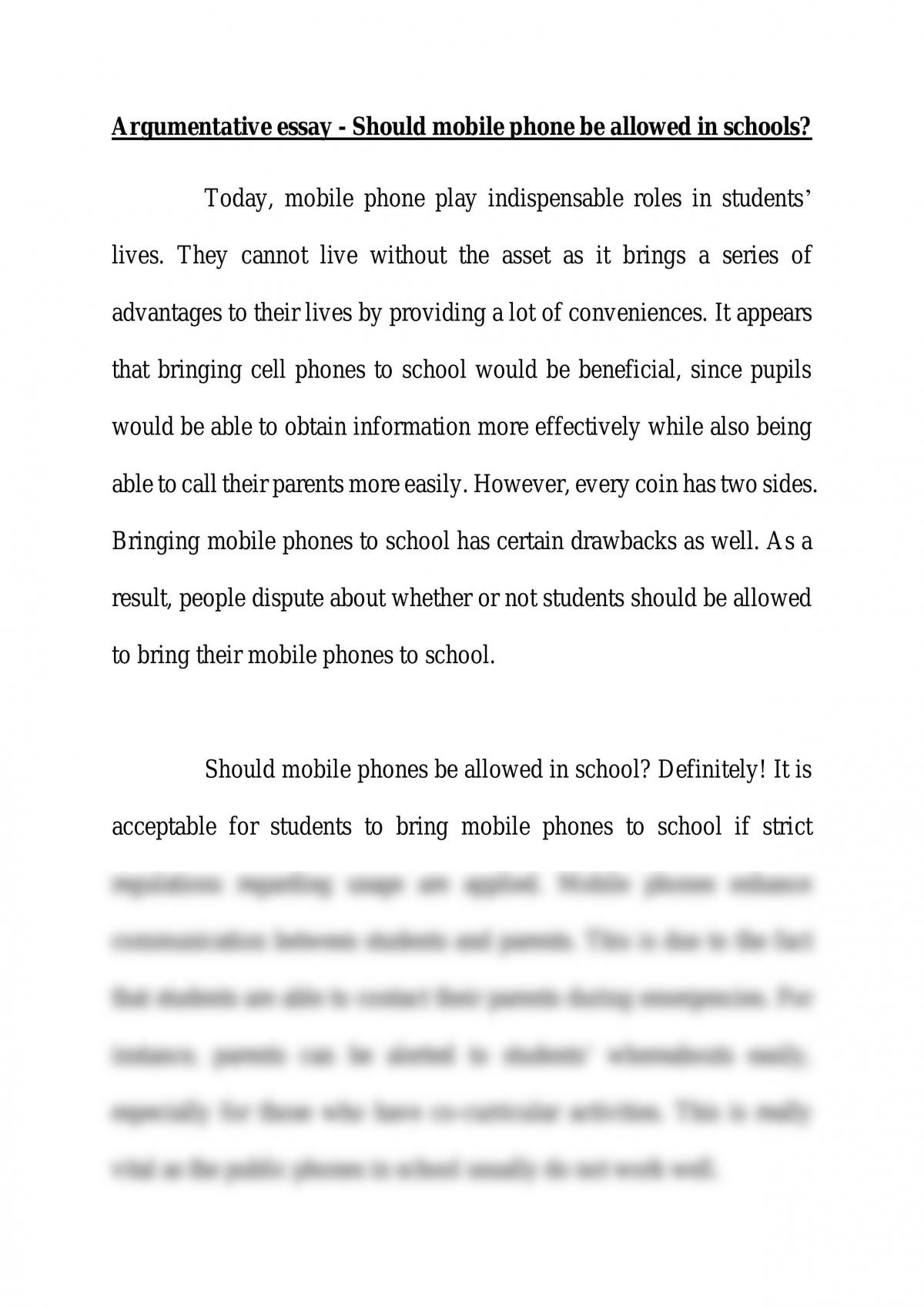 cell phones should be allowed in schools essay examples