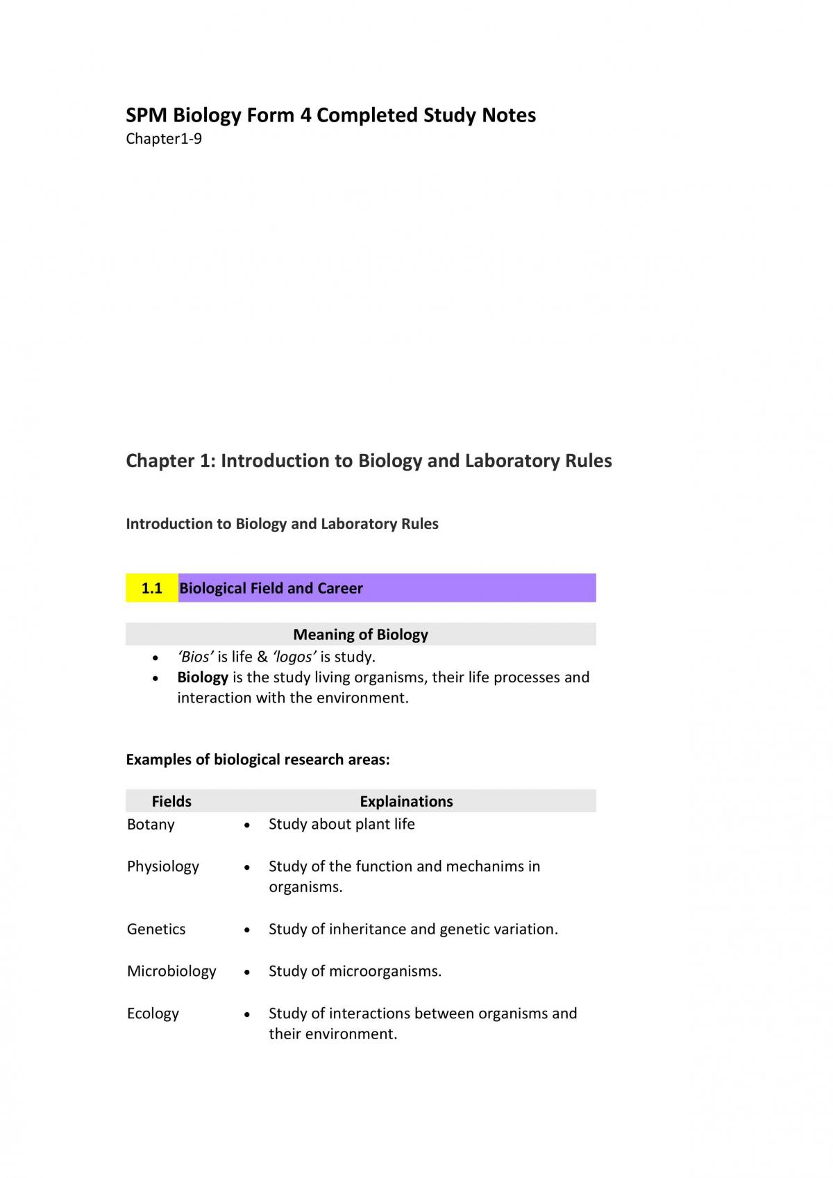 Biology Form 4 Completed Notes  Biology  Form 4 SPM  Thinkswap