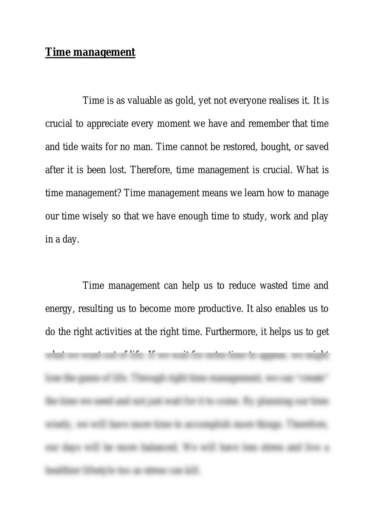 essay on management of time