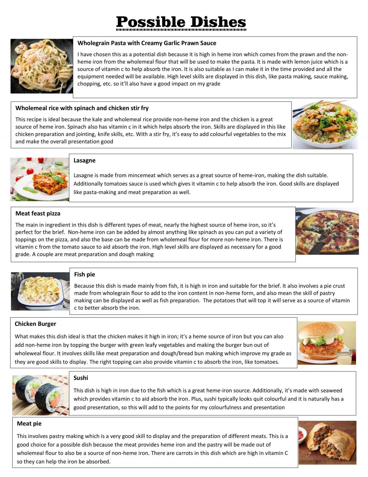 food preparation and nutrition coursework