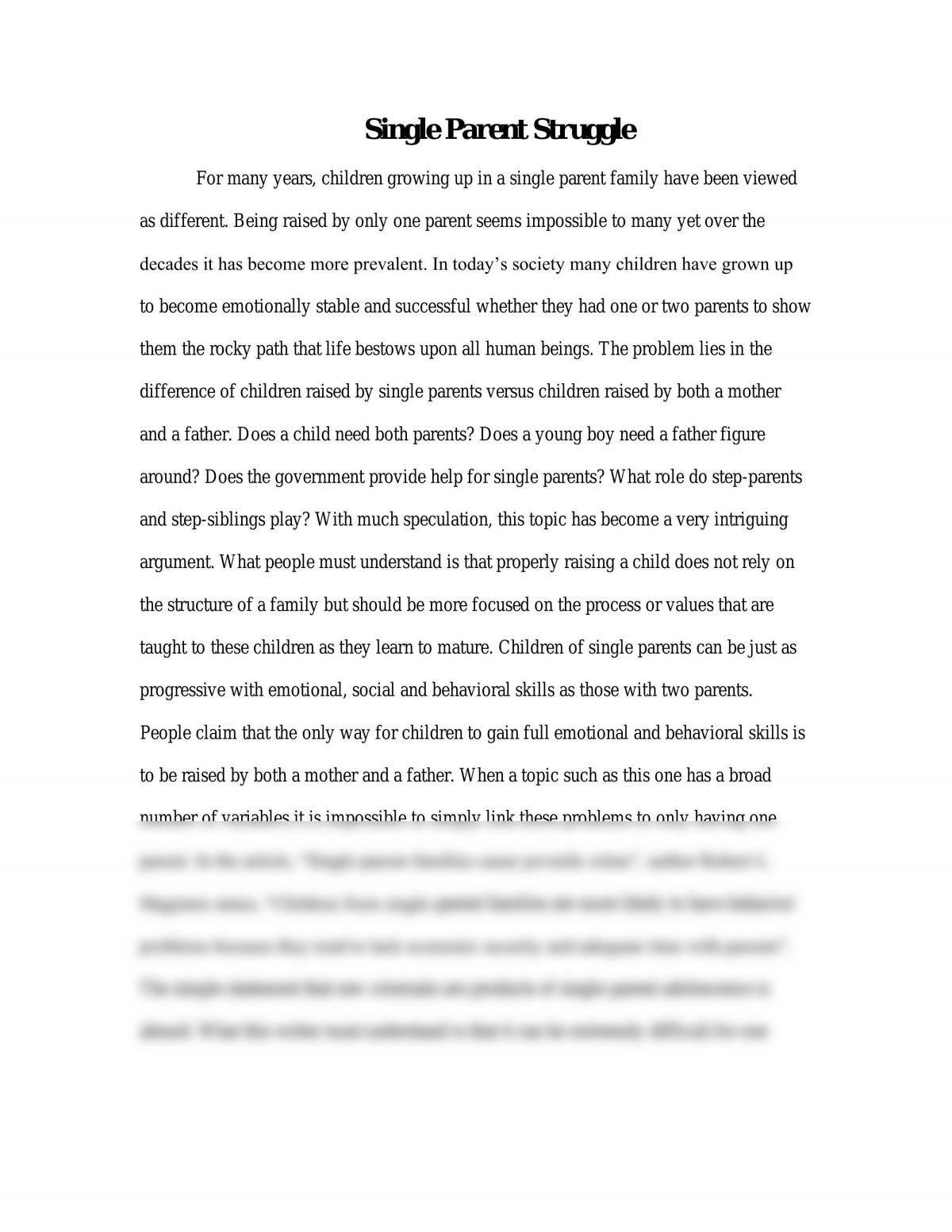 single parent struggle essay conclusion