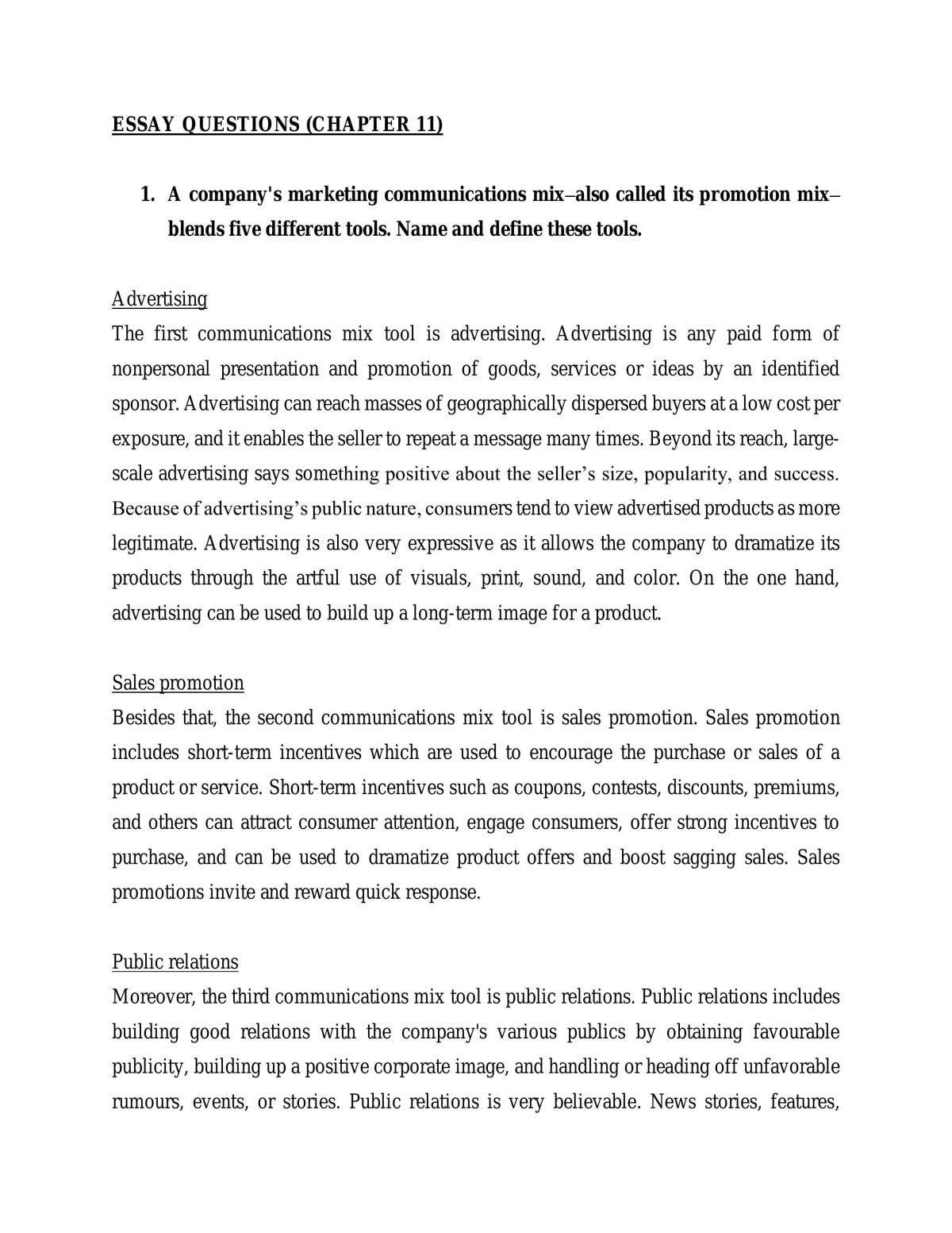 essay questions about marketing