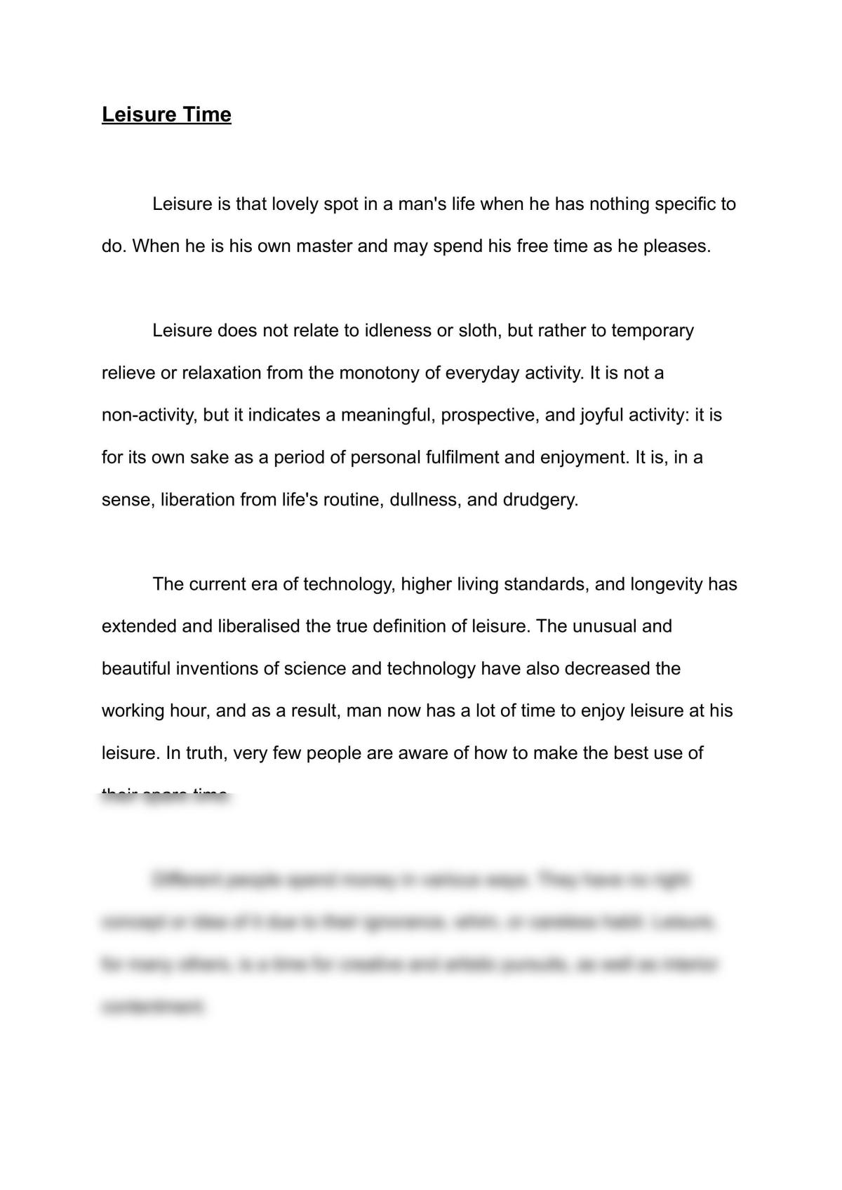 my leisure time essay for students