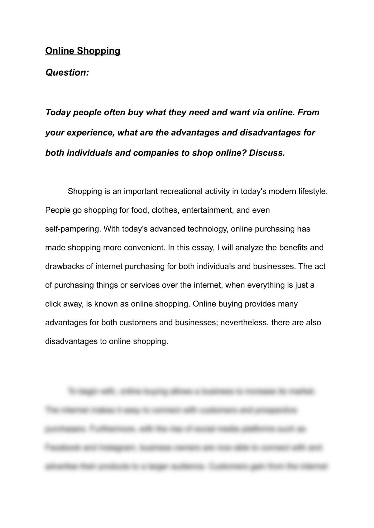essay on online purchase