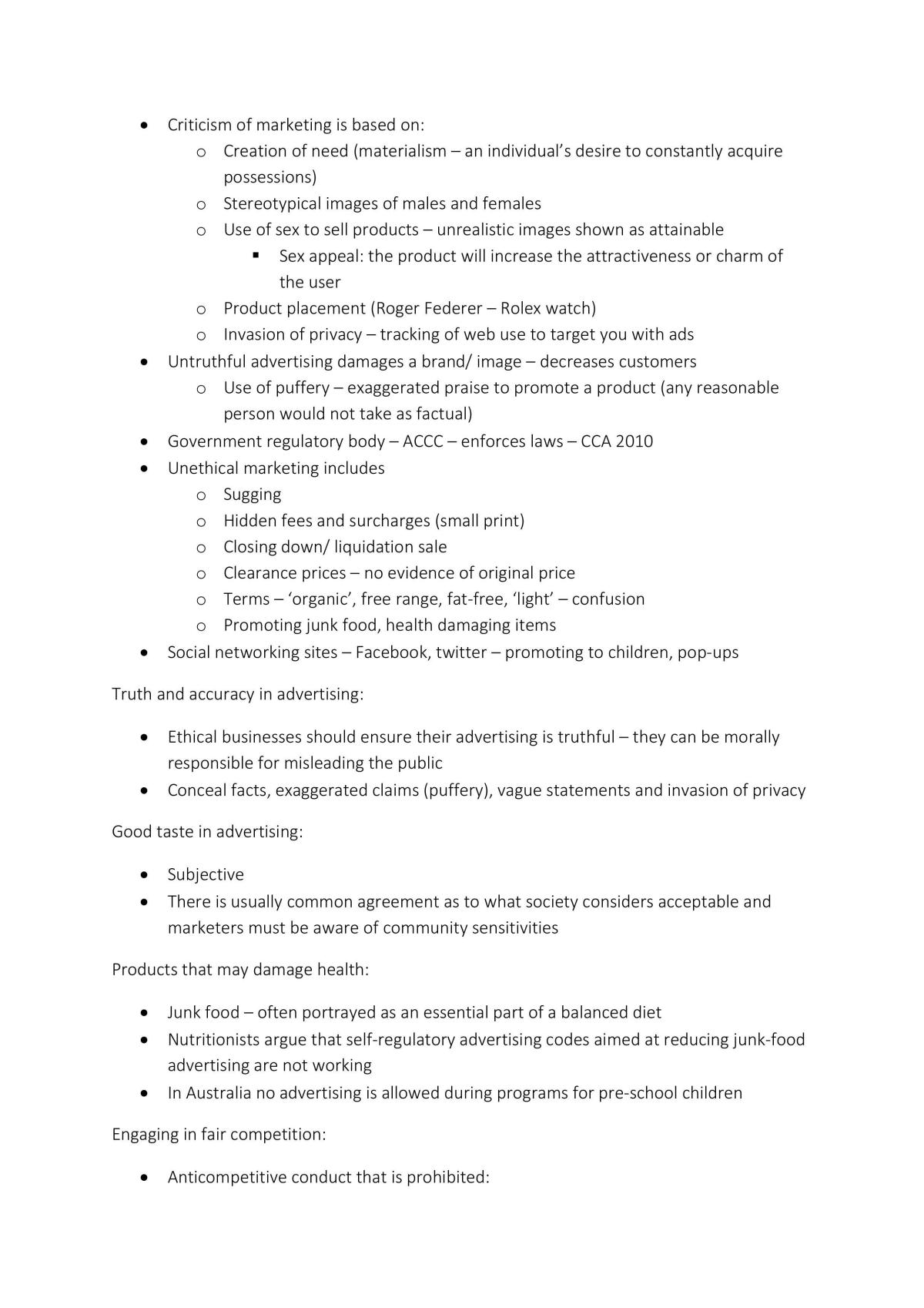 Marketing Notes Complete | Business Studies - Year 12 HSC | Thinkswap