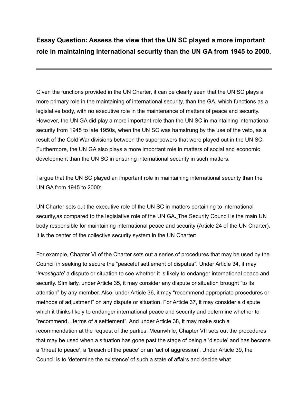 UN SC vs UN GA for international security History H2 GCE A Level