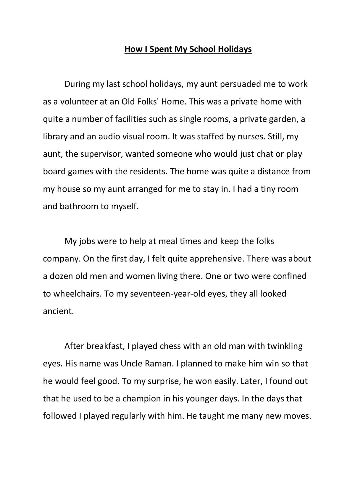 short essay about school holiday