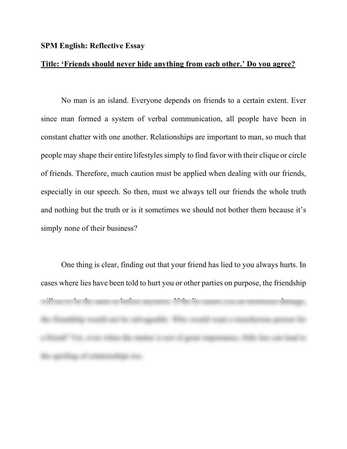 reflective essay about friends