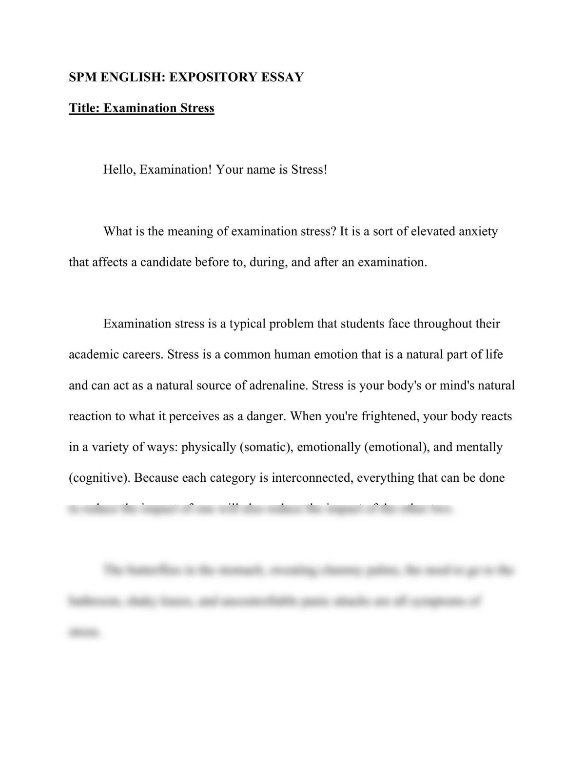 essay about examination stress