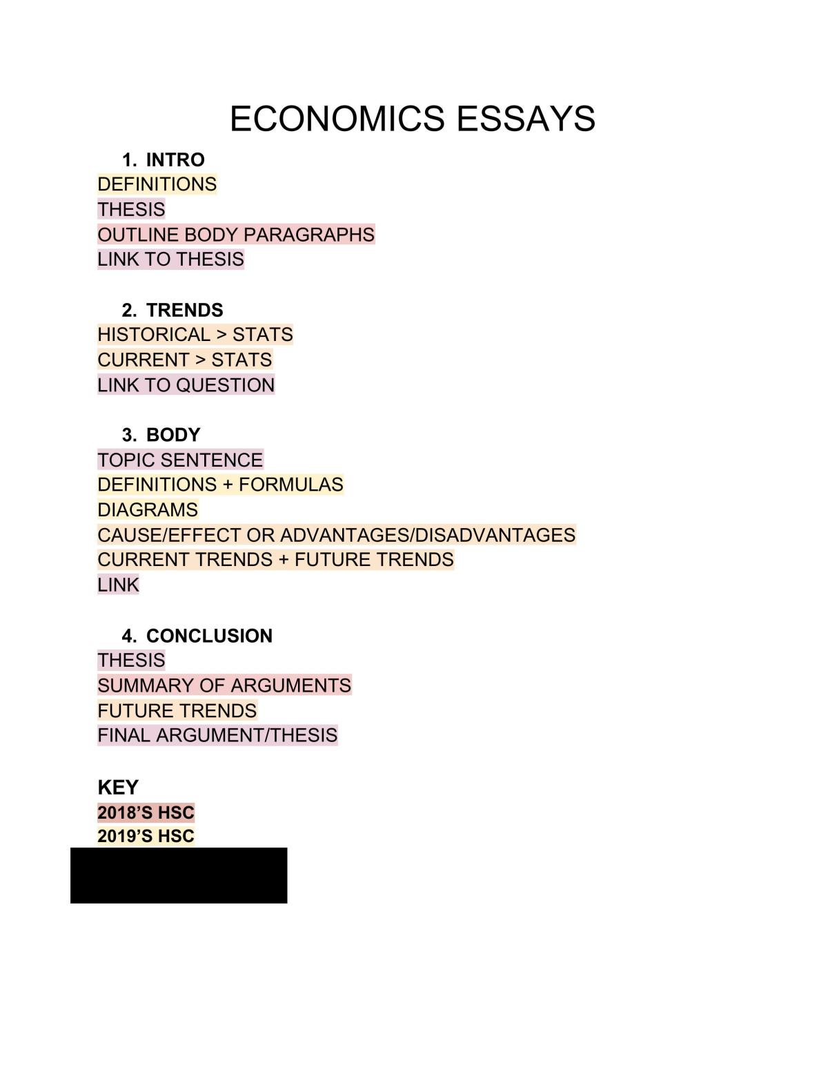 economics hsc essay plans
