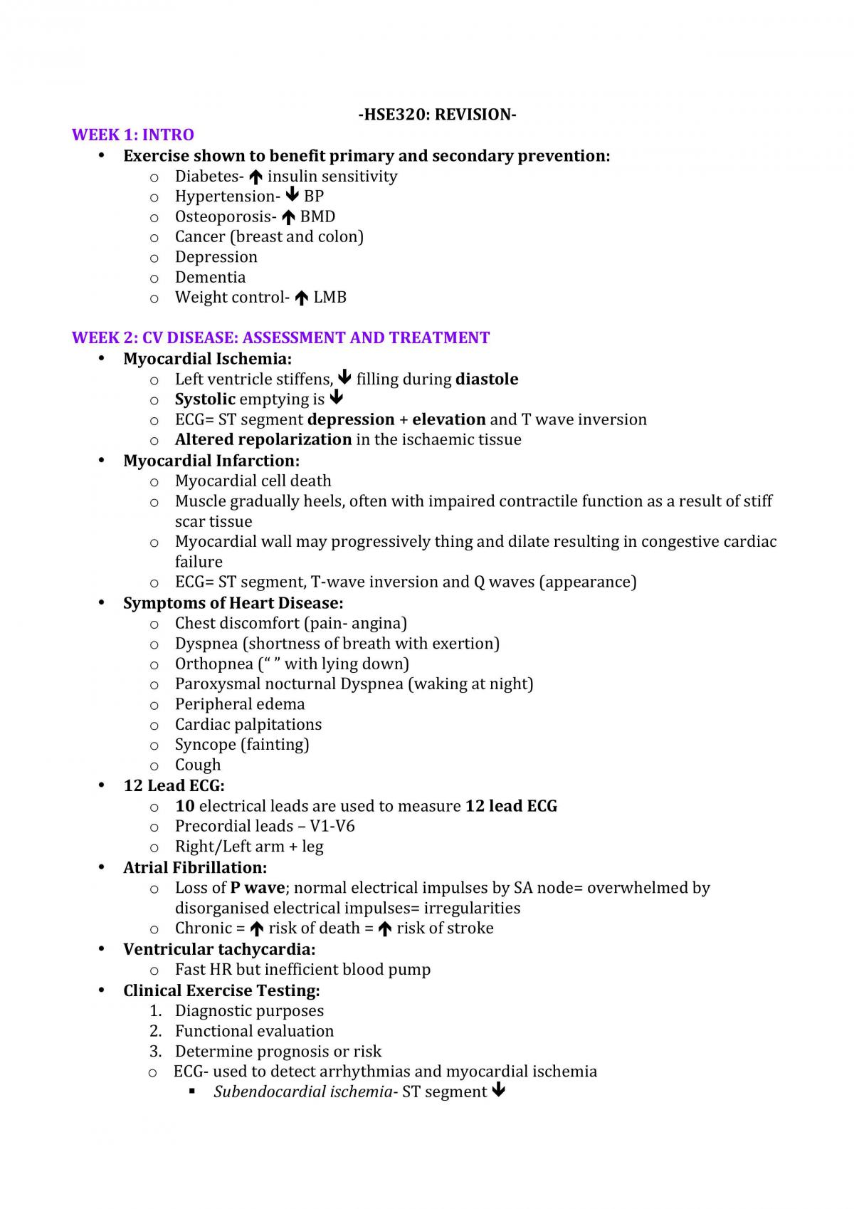 HSE320 Summary Notes | HSE320 - Exercise in Health and Disease - Deakin ...