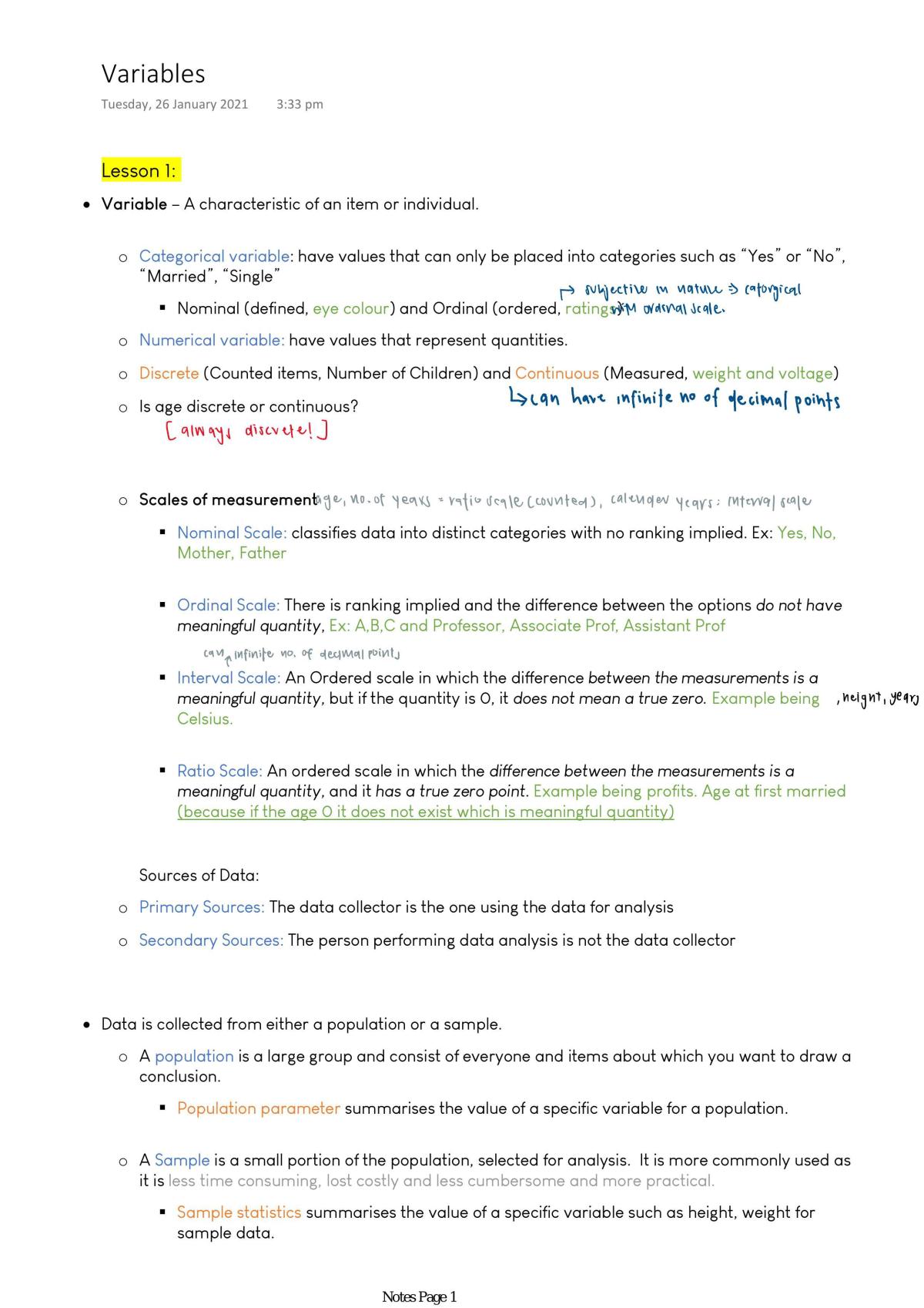 Introduction to Statistics Notes | STAT101 - Introductory Statistics - SMU  | Sns-Brigh10