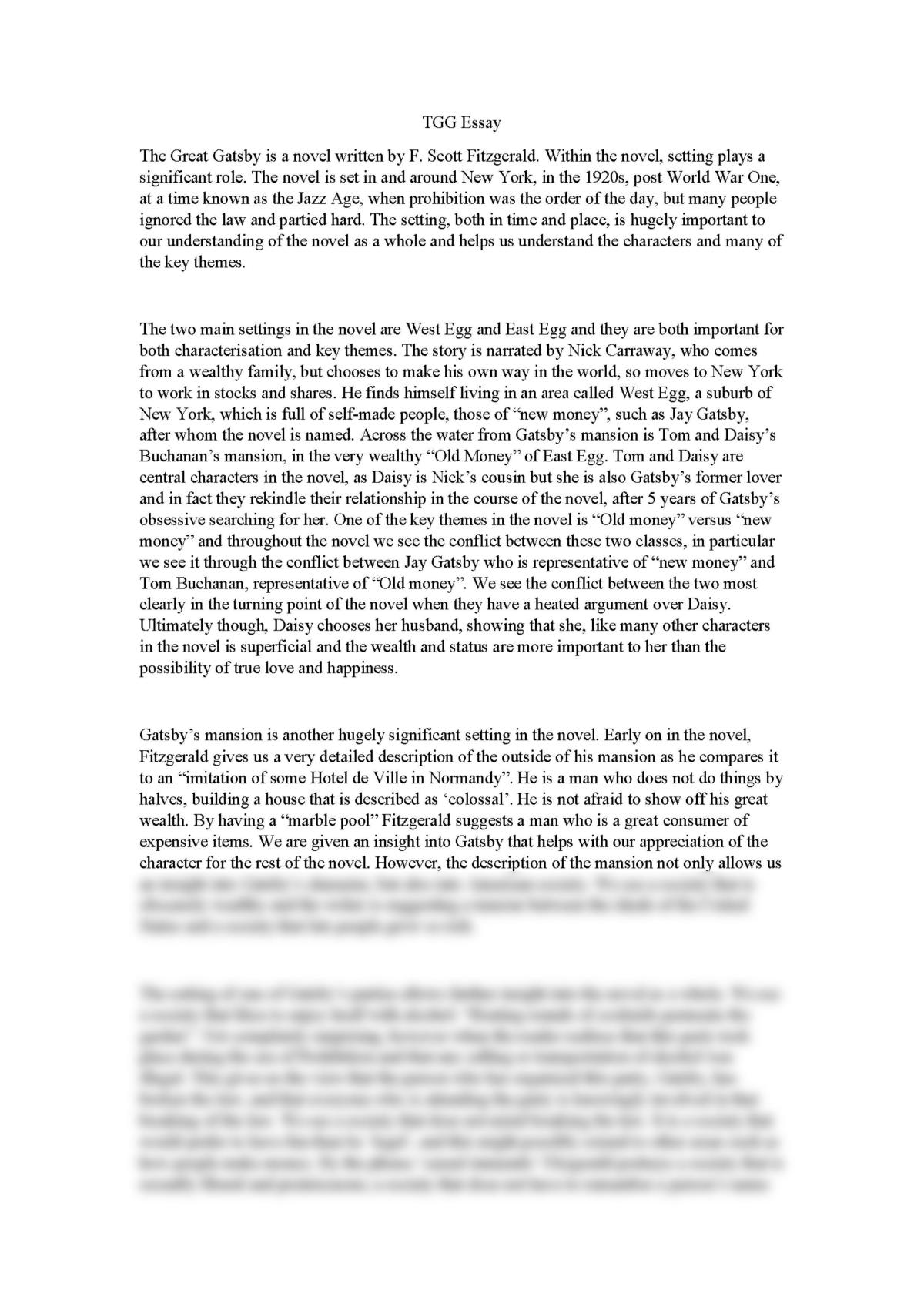 thesis for great gatsby essay