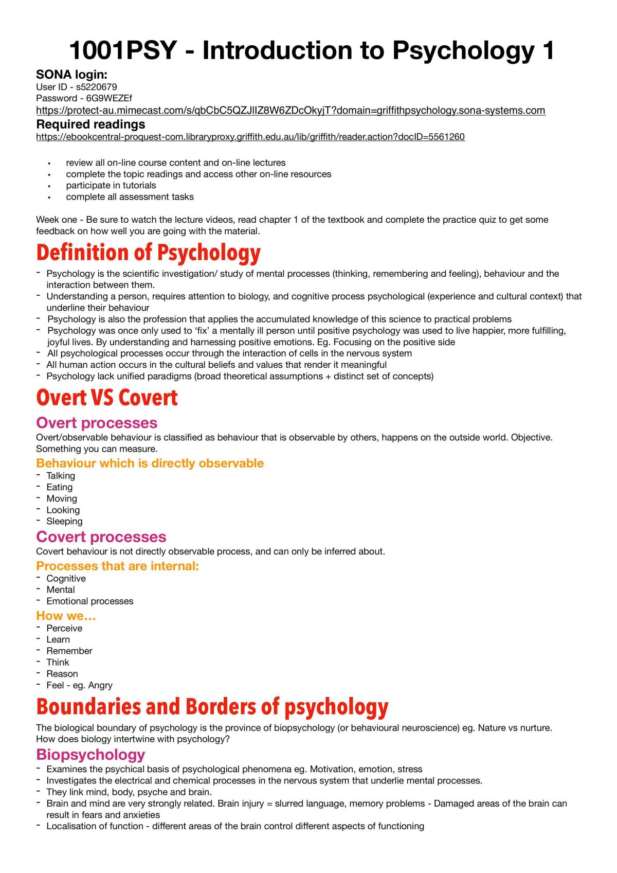 introduction to psychology course assignments