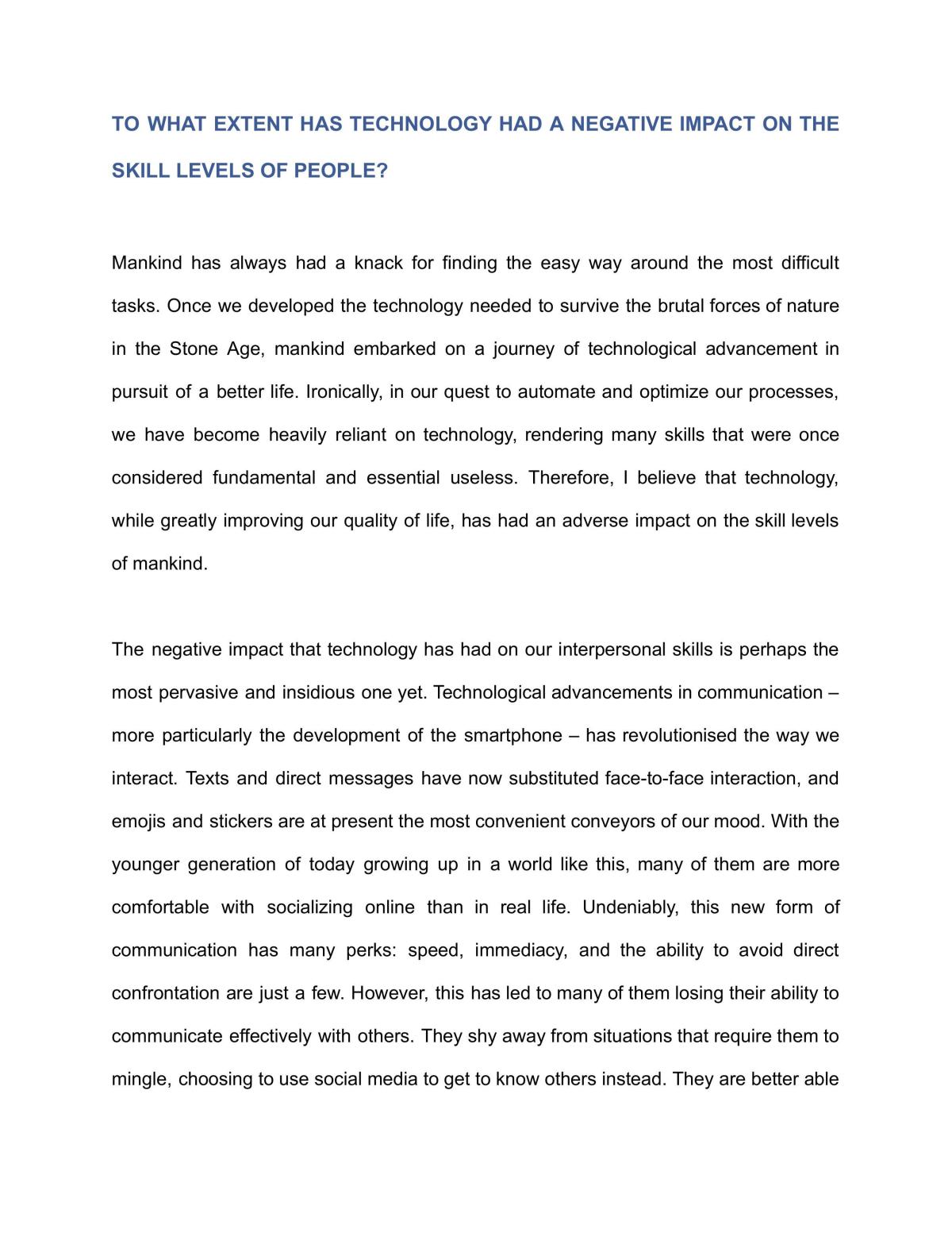 impact of technology essay topic