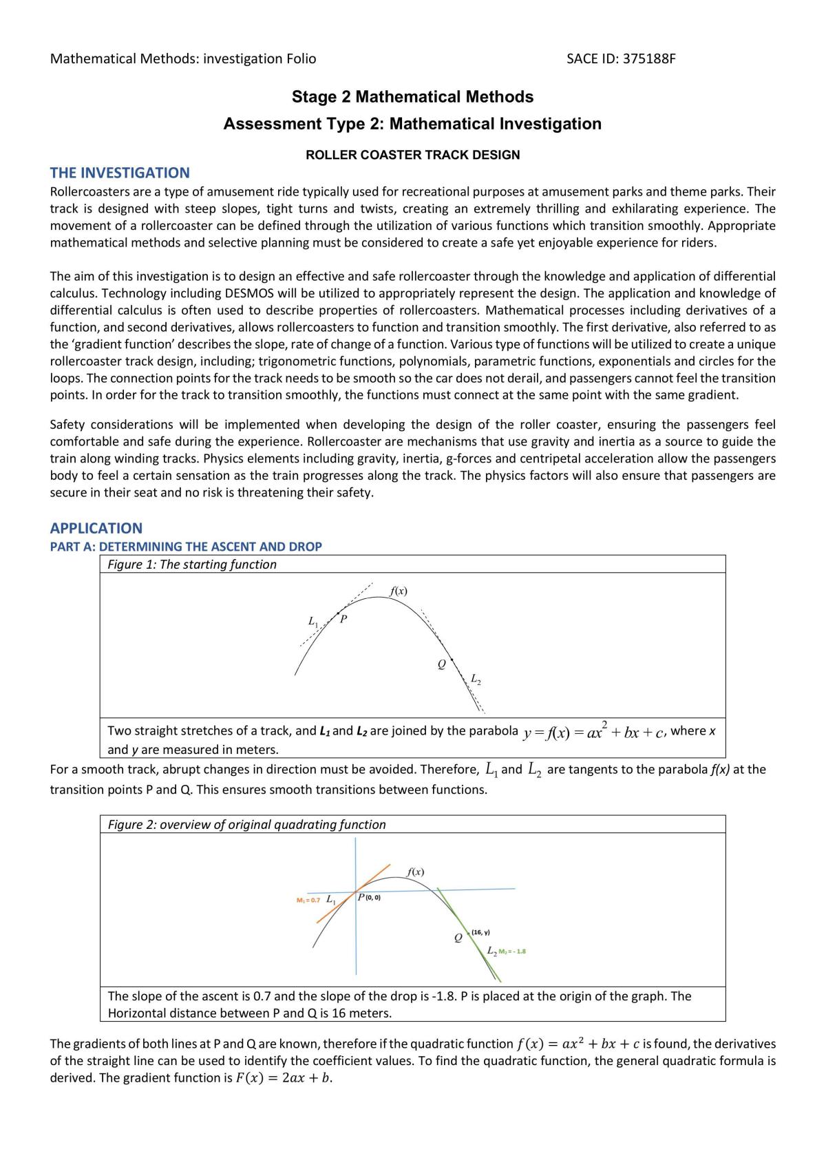 Designing a roller coaster Mathematical Methods Year 12 SACE