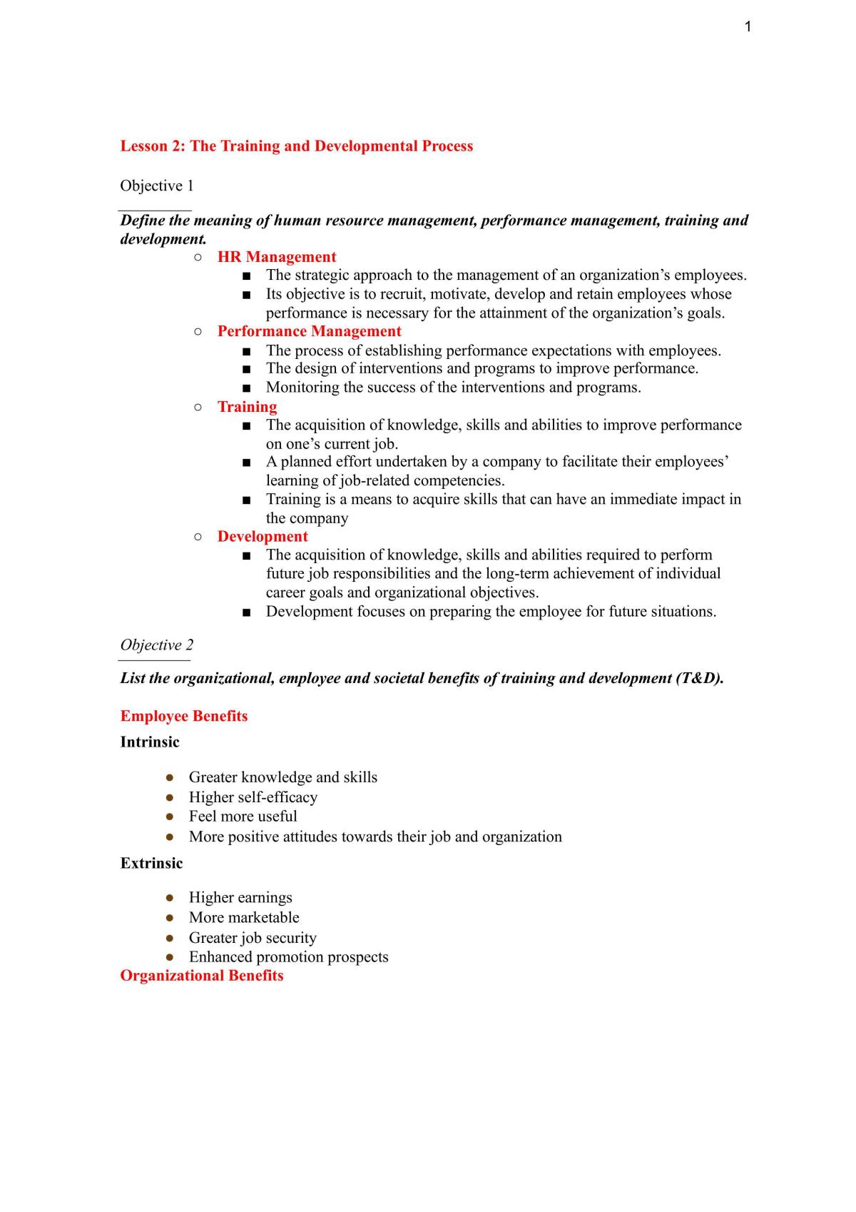 training and development assignment topics