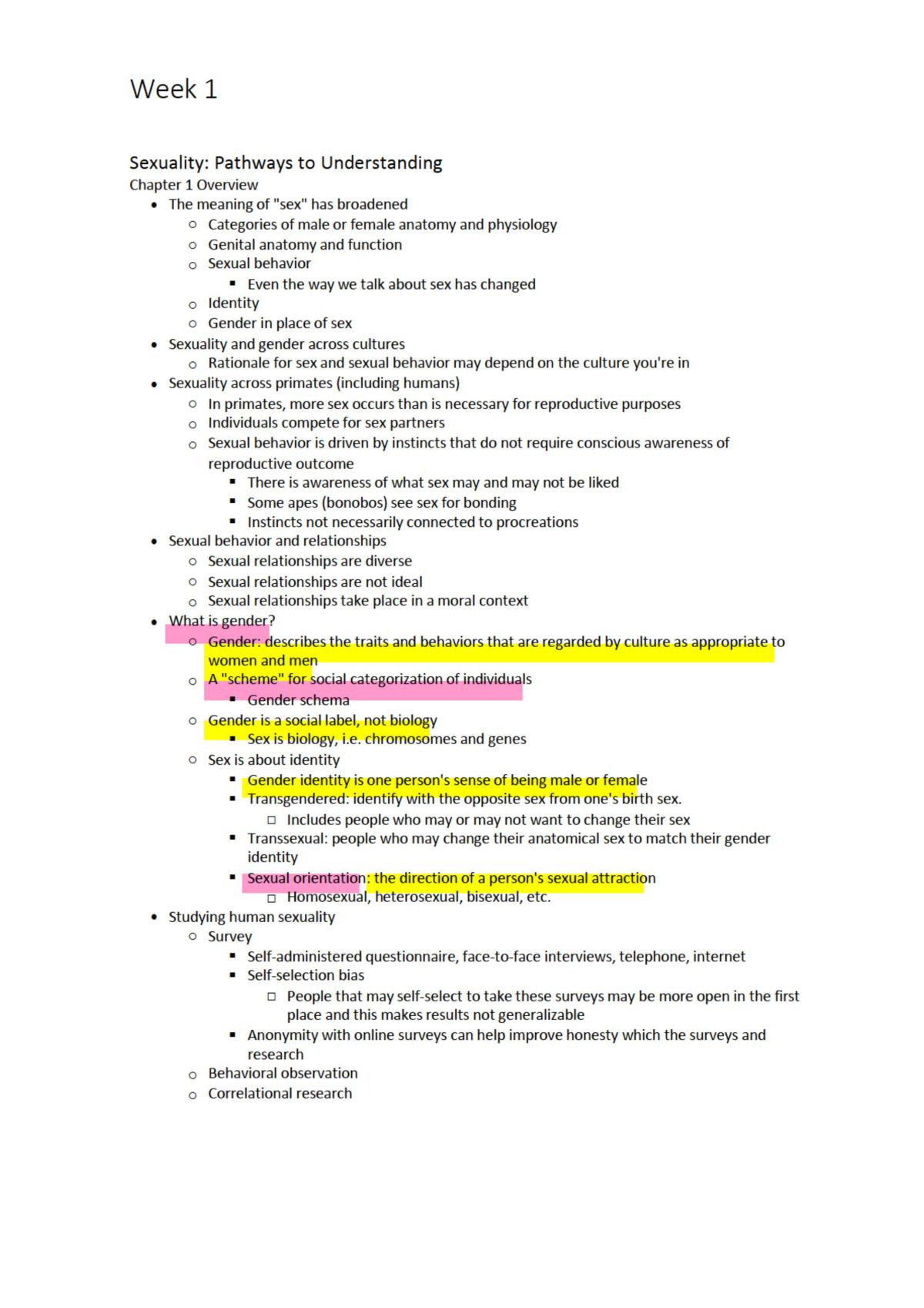 Psychological Aspects Of Human Sexuality Notes Psy 1110 Psychological Aspects Of Human 