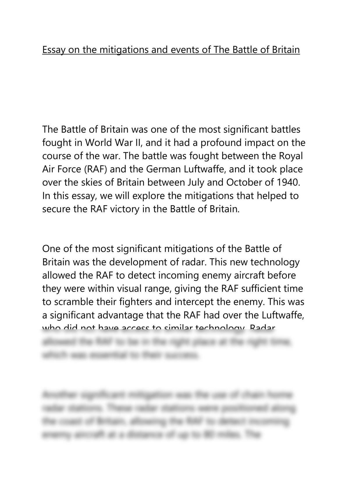 essay on the battle of britain