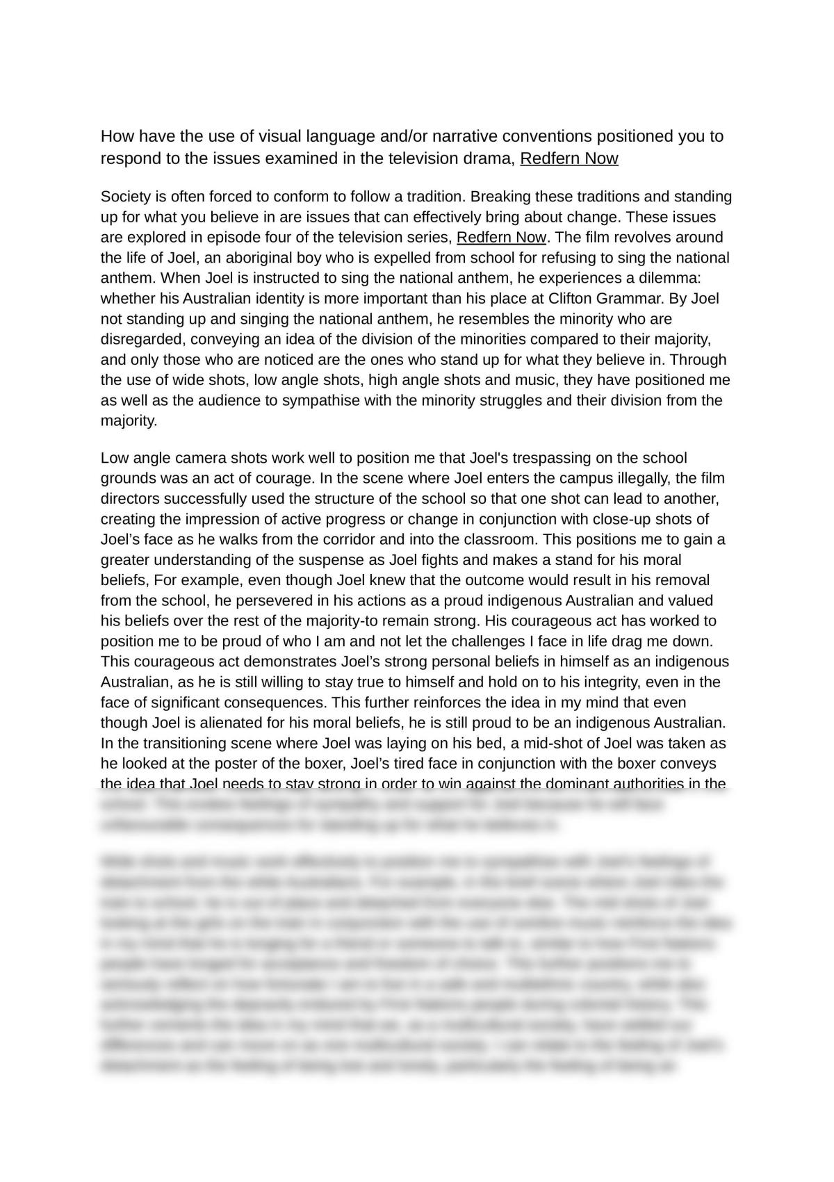 literary analysis essay redfern