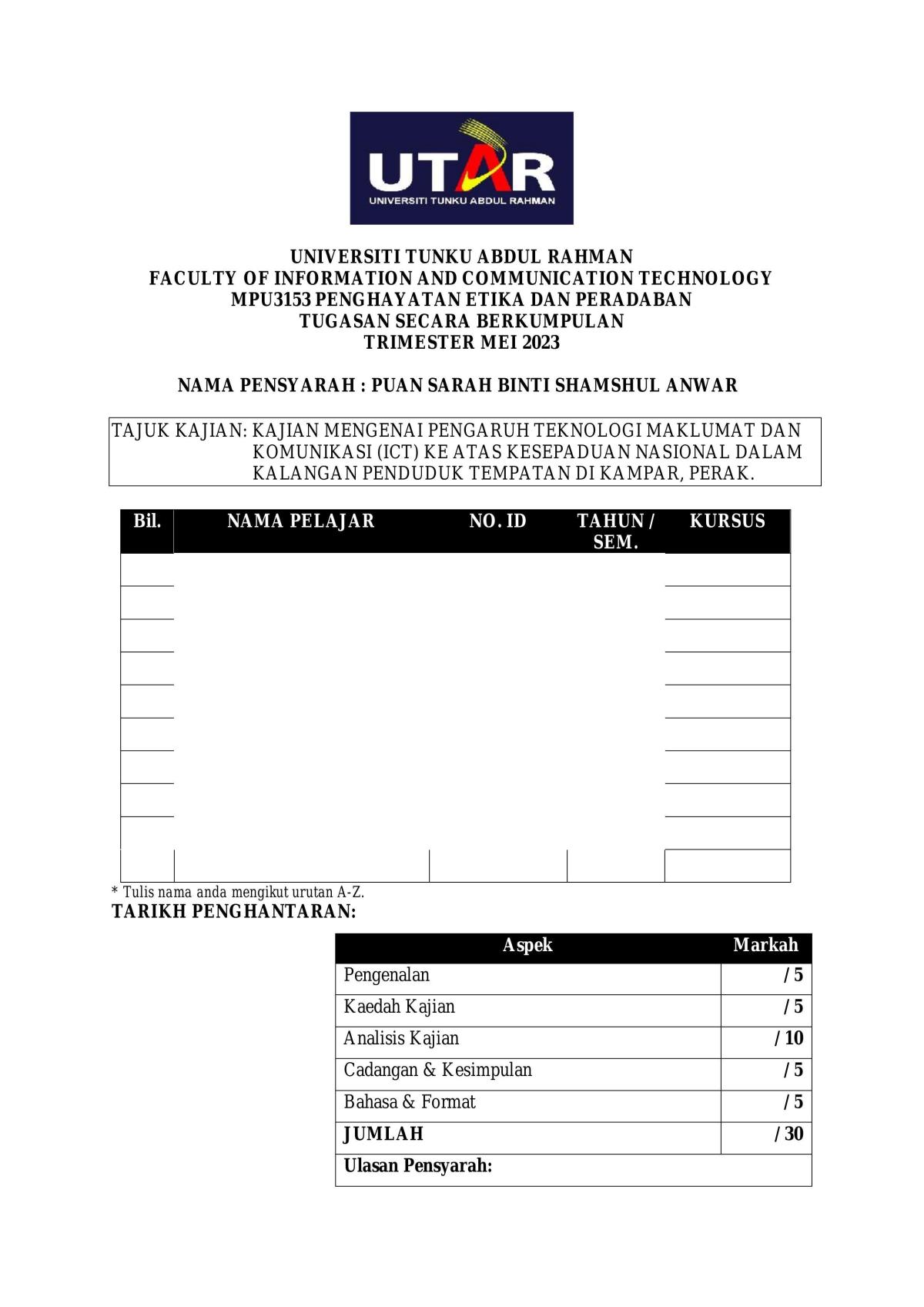 contoh assignment penghayatan etika dan peradaban