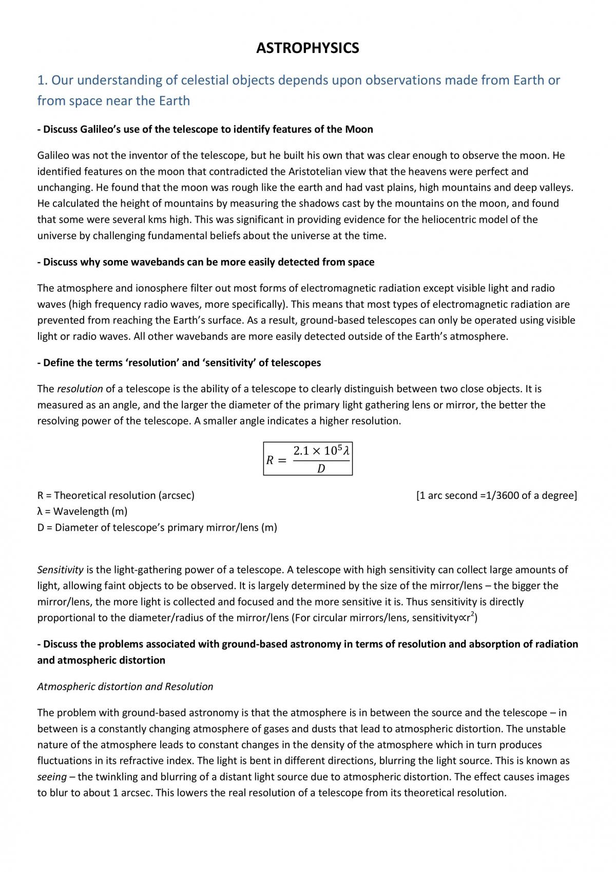 Astrophysics Notes | Physics - Year 12 HSC | Thinkswap
