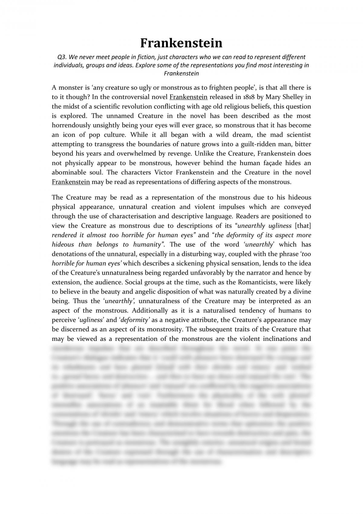 frankenstein college essay