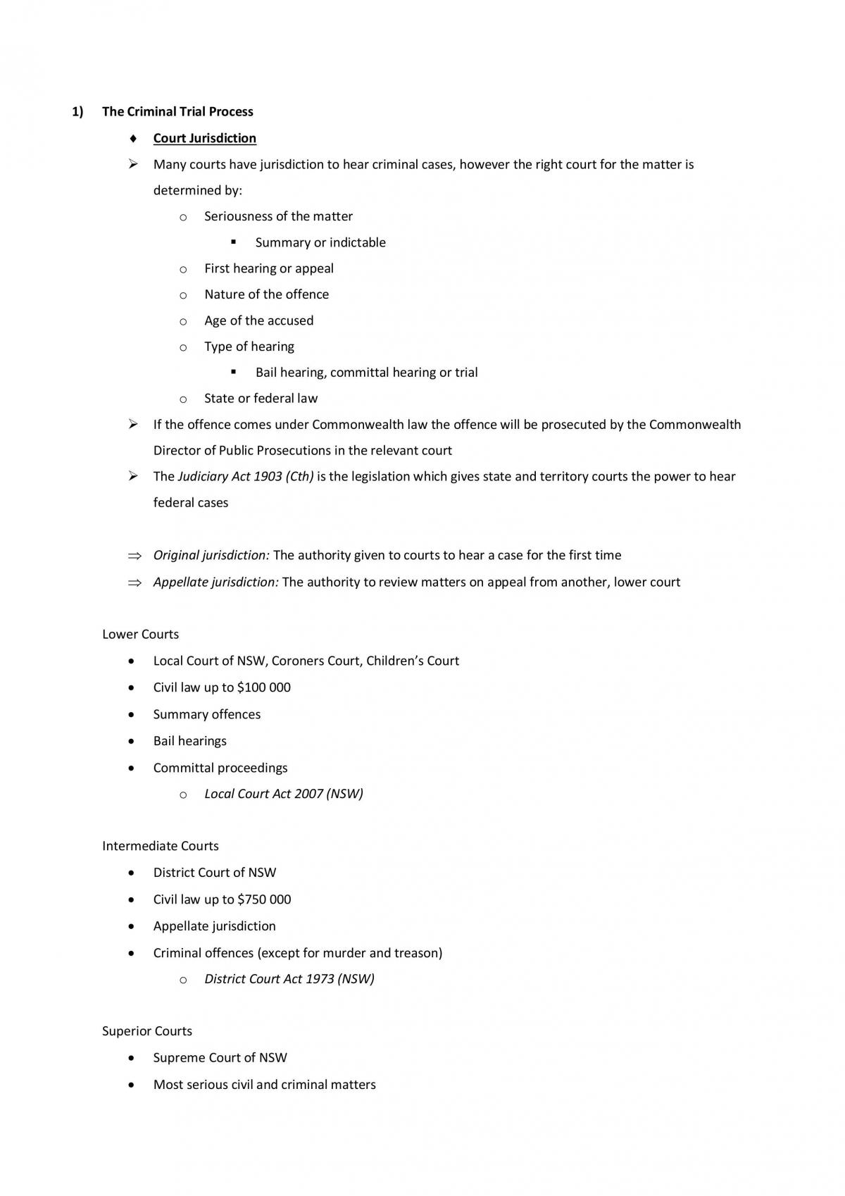 Notes for Criminal Trial Process | Legal Studies - Year 12 HSC | Thinkswap