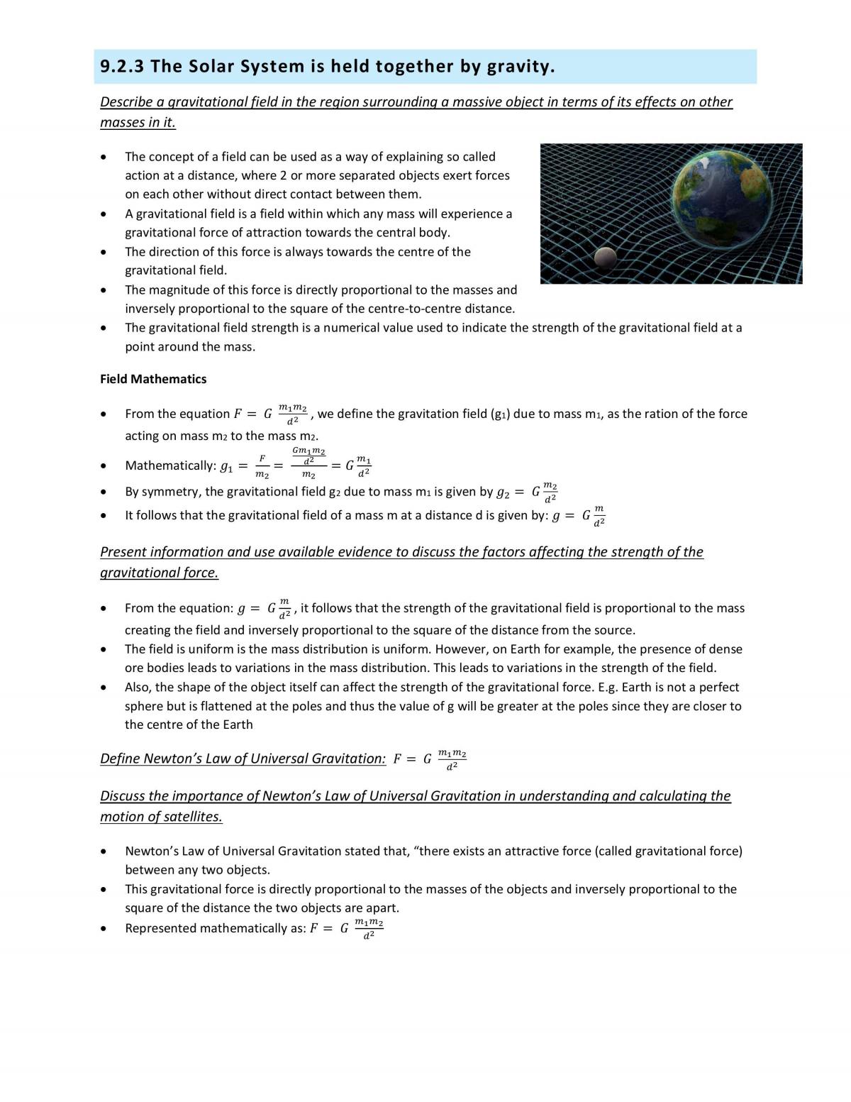 Hsc Physics Space Notes 92 Physics Year 12 Hsc Thinkswap 7530