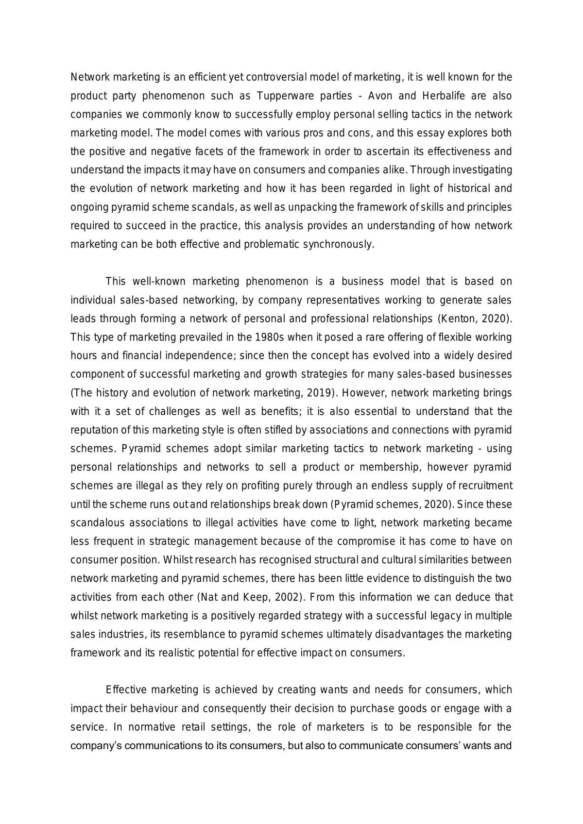 network marketing essay pdf