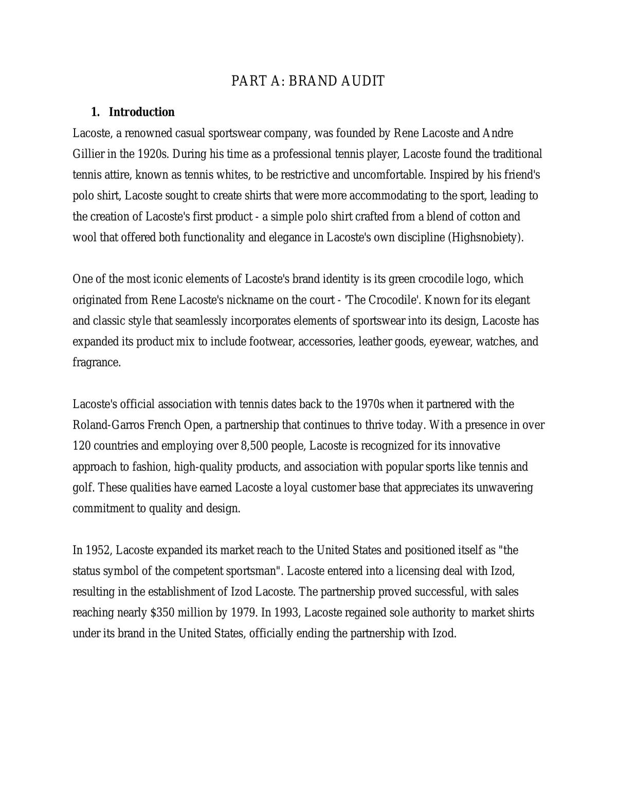 Lacoste Brand Audit