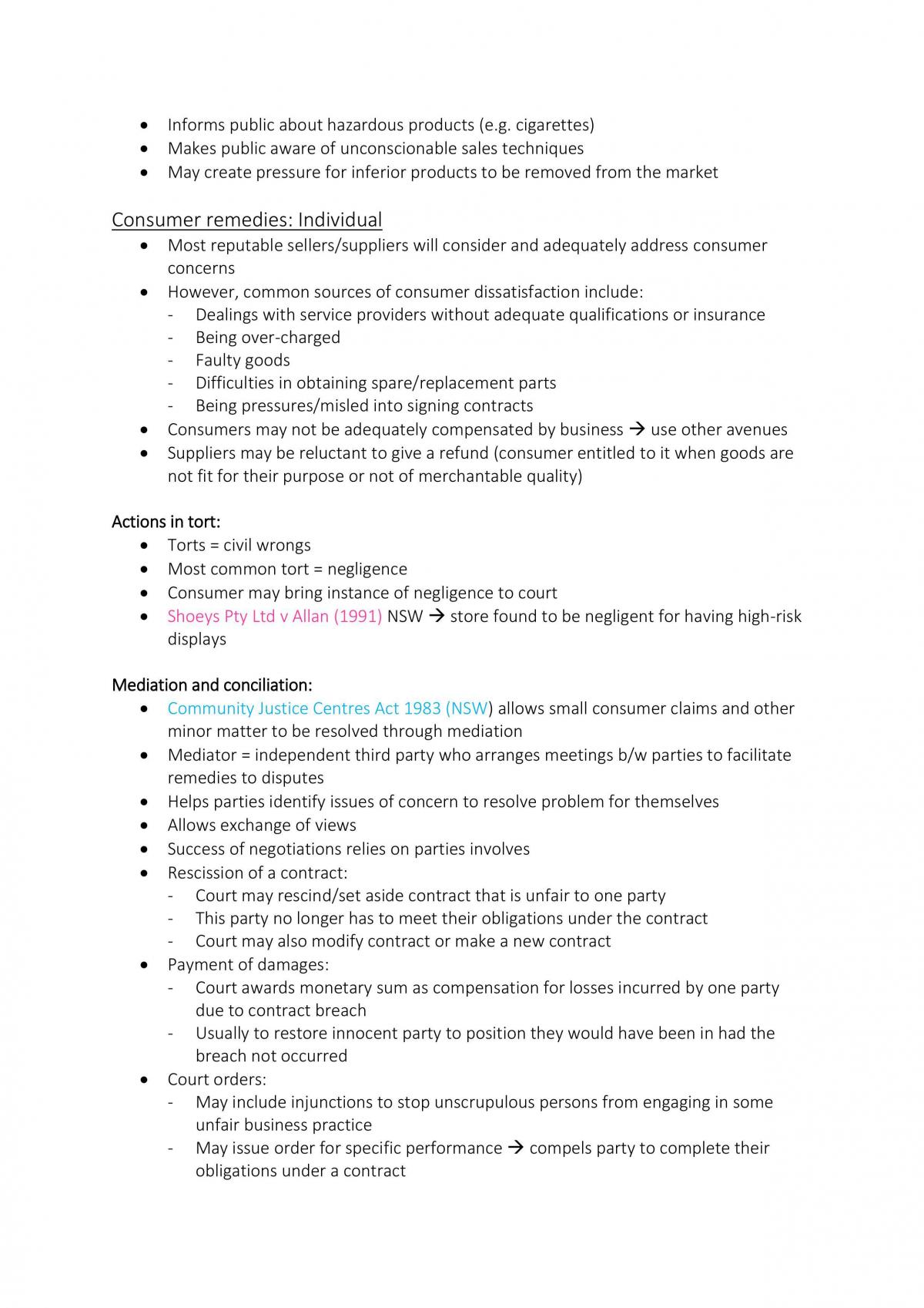 Consumer Notes - Legal Studies | Legal Studies - Year 12 HSC | Thinkswap