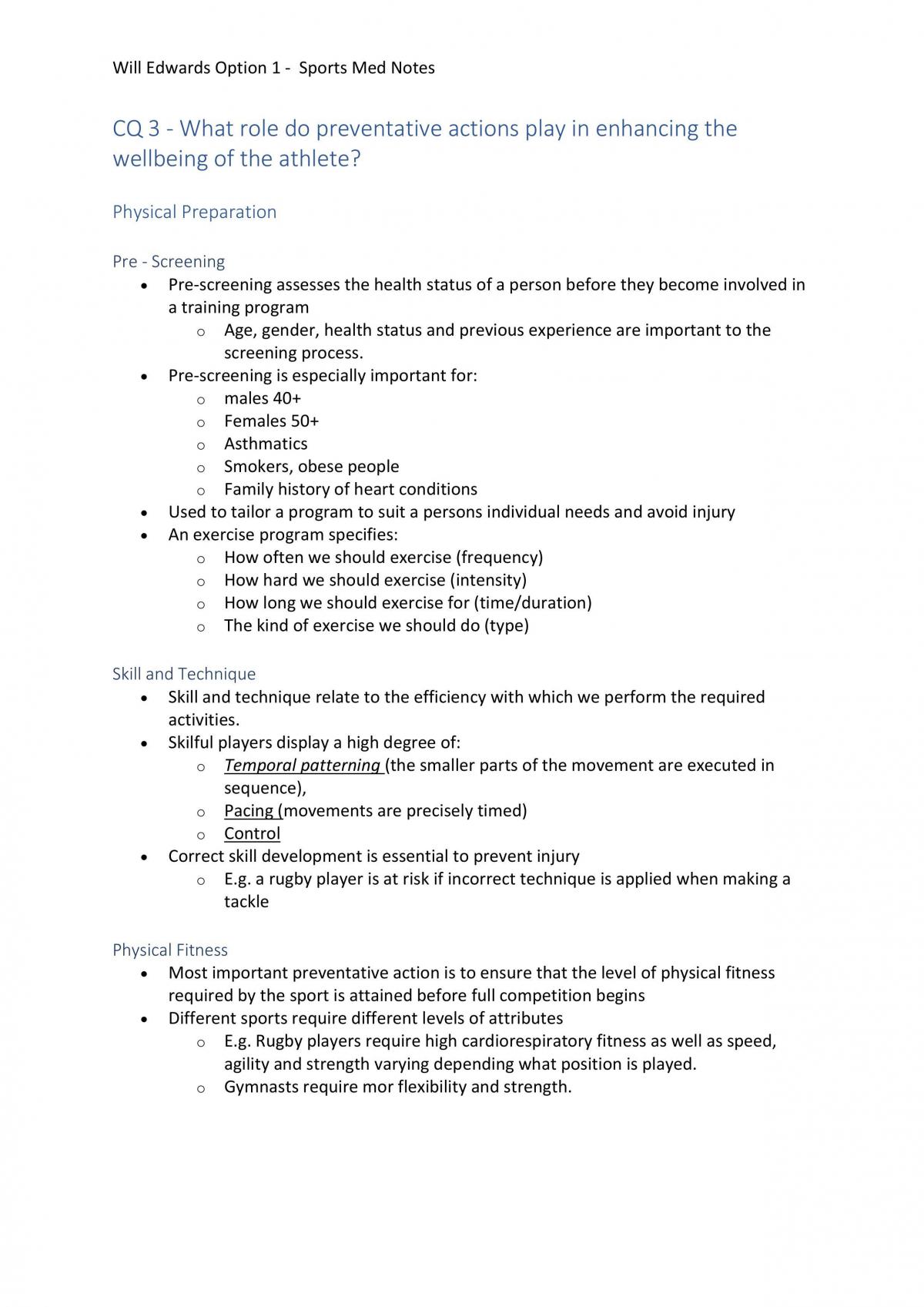 Sports Med Notes Personal Development, Health and Physical Education