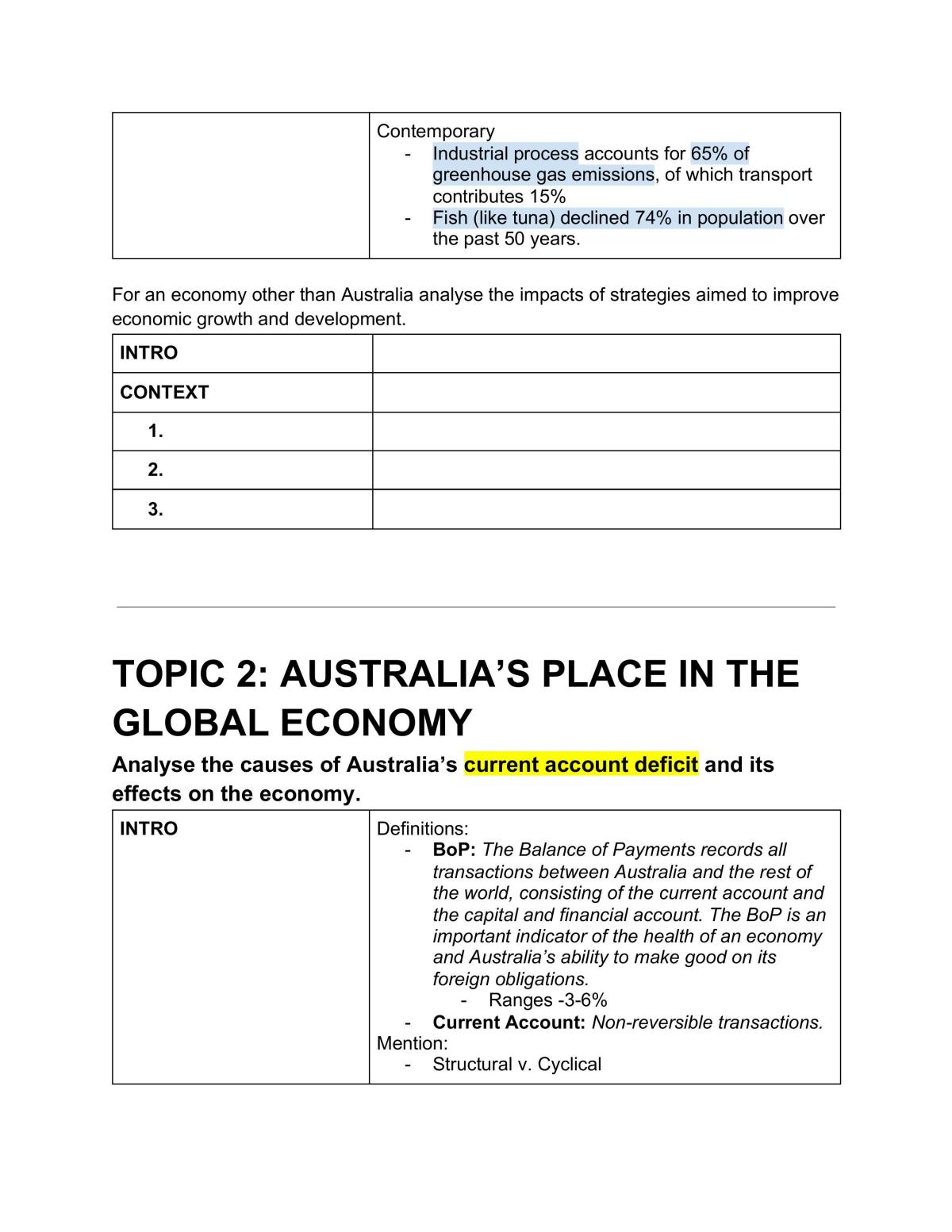 economics hsc essay plans