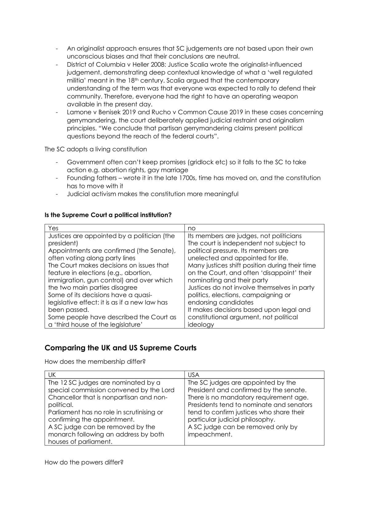 A Level Edexcel Politics USA Topic 4 Supreme Court and Civil