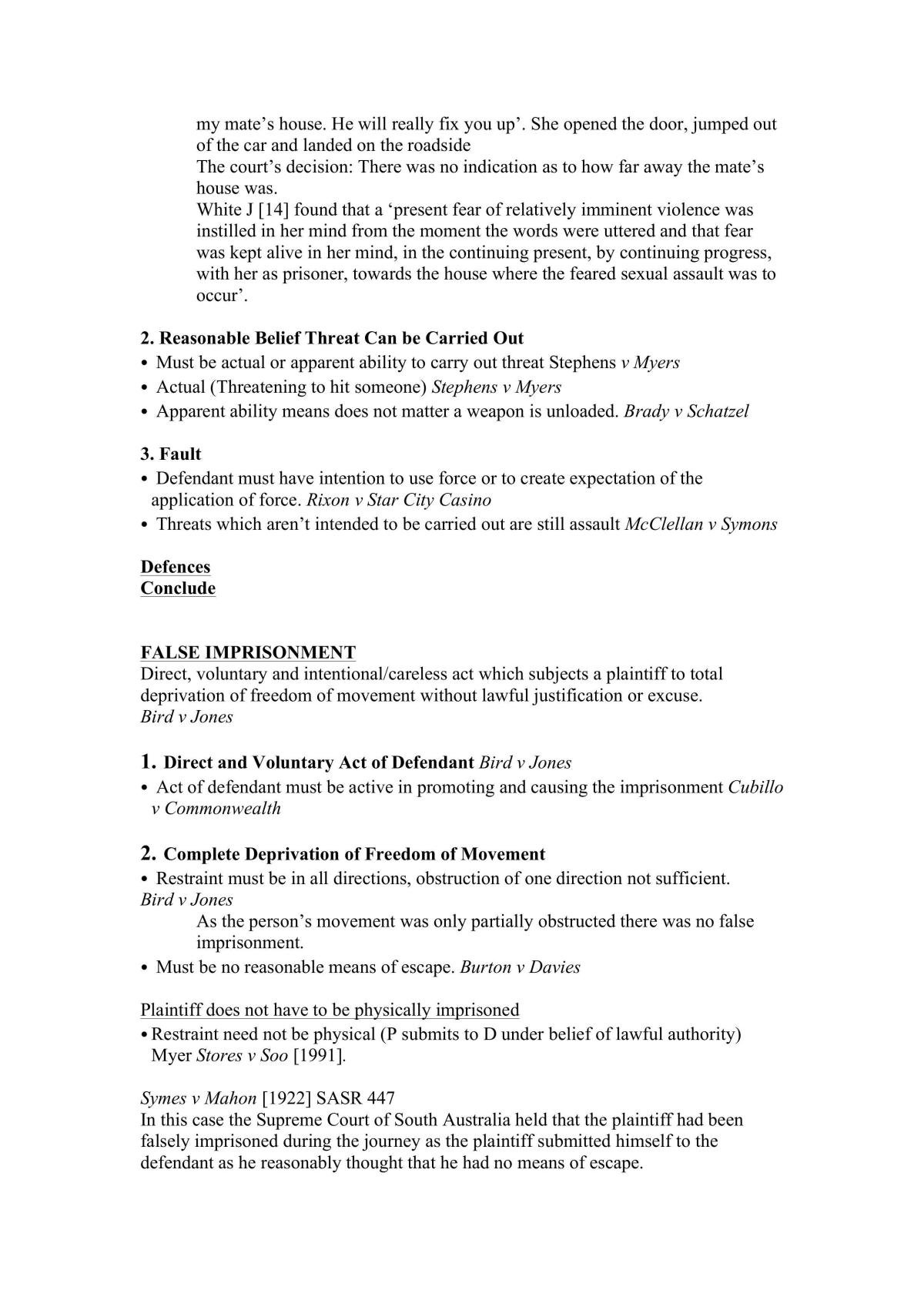 Torts II Study Exam Notes LAW131 Torts Law UNE Thinkswap